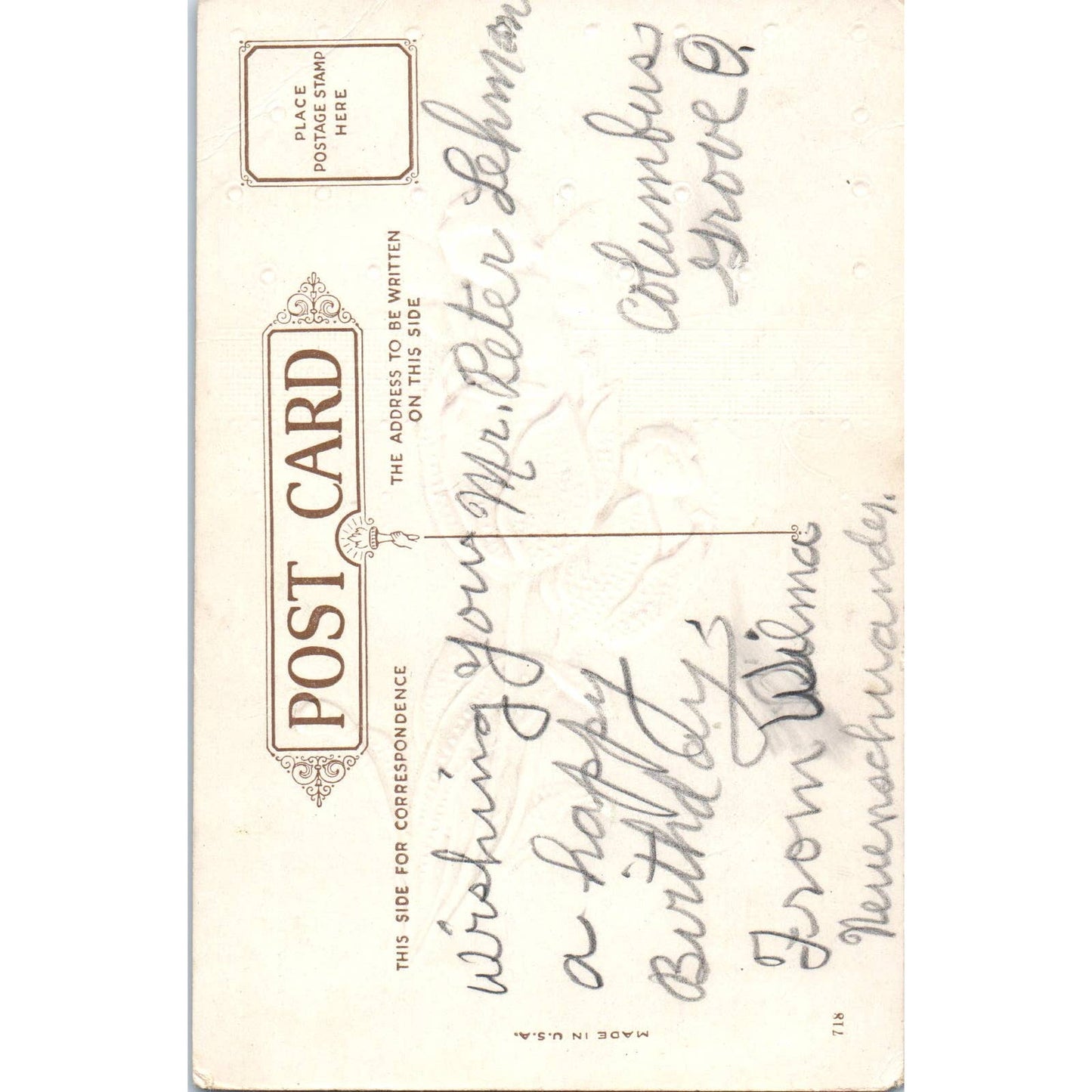 Birthday Fairies Face in Flower Tulips Embossed c1920 Original Postcard TK1-27-3