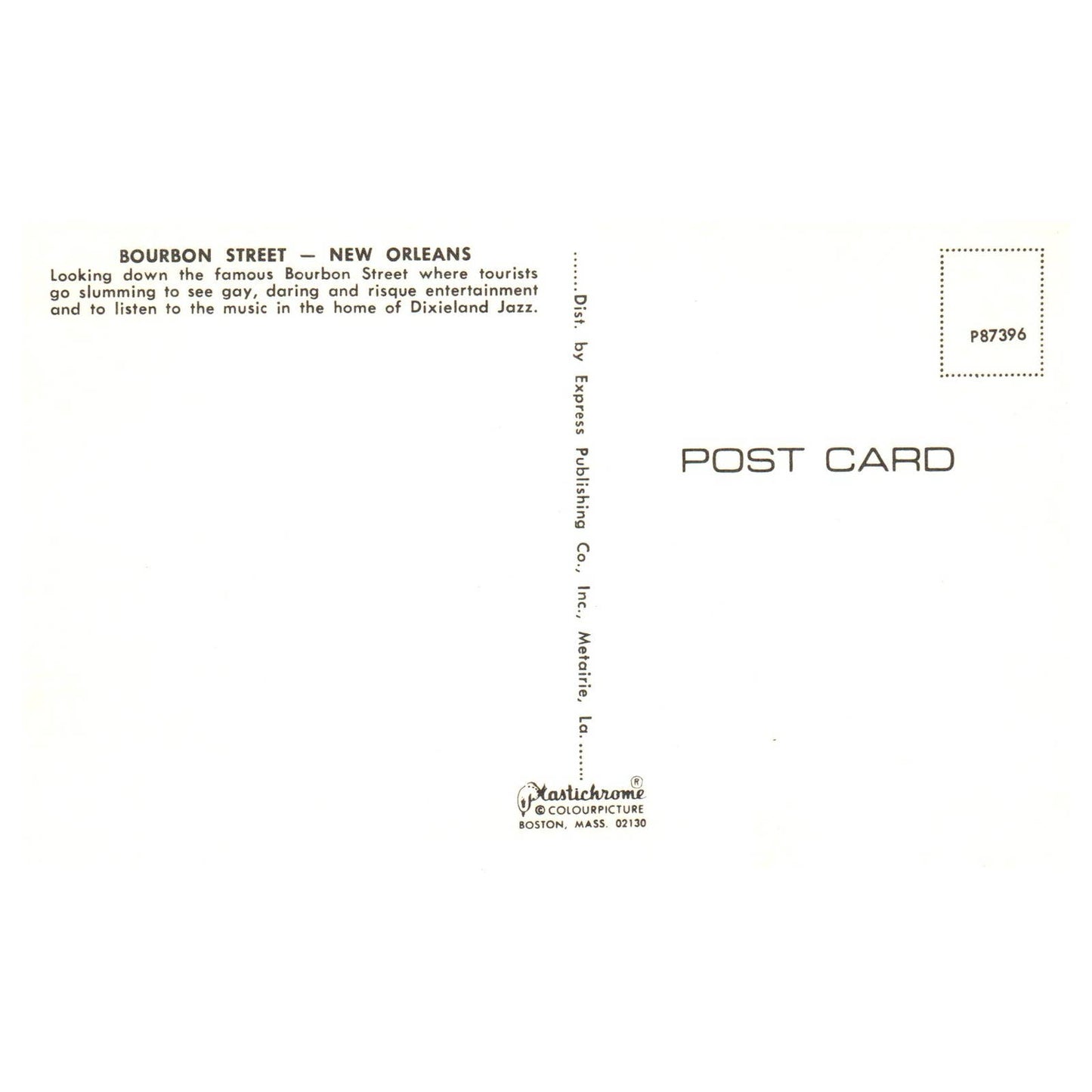 Vintage Postcard - Bourbon Street New Orleans 1950s TJ7-1