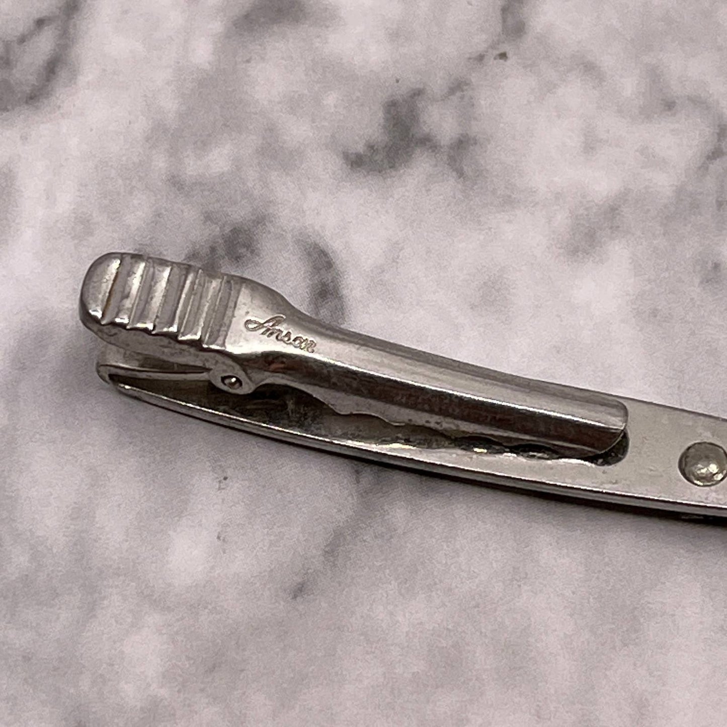 Vintage Silver Tone Anson Ribbed Leaf Branch Tie Clip Bar Clasp SA2-2