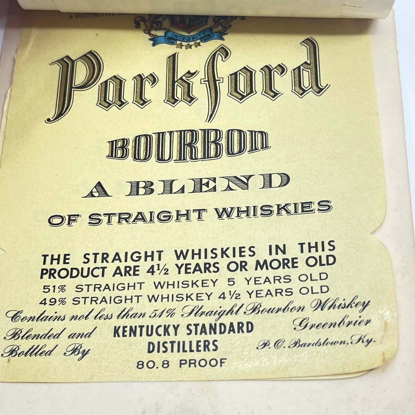 Parkford Bourbon Whiskey Label Set of 4 Kentucky Standard Distillers Greenbrier