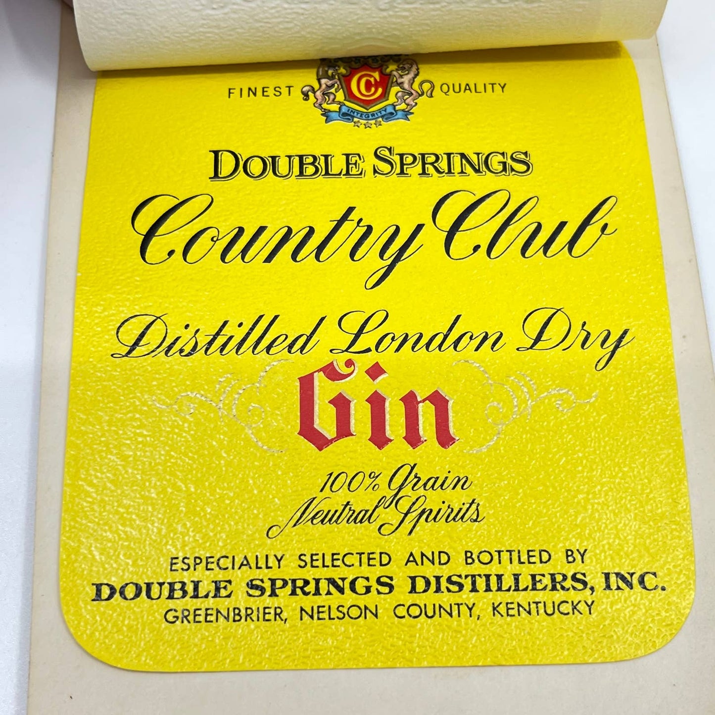 Country Club Dry Gin Label Set of 3 Double Springs Distillers Greenbrier KY