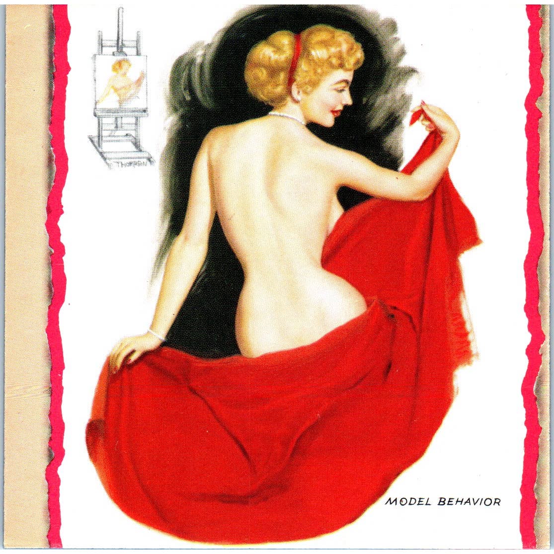 Vintage Jerry Thompson Pin Up Art Card Model Behavior 3 1/2" SE5