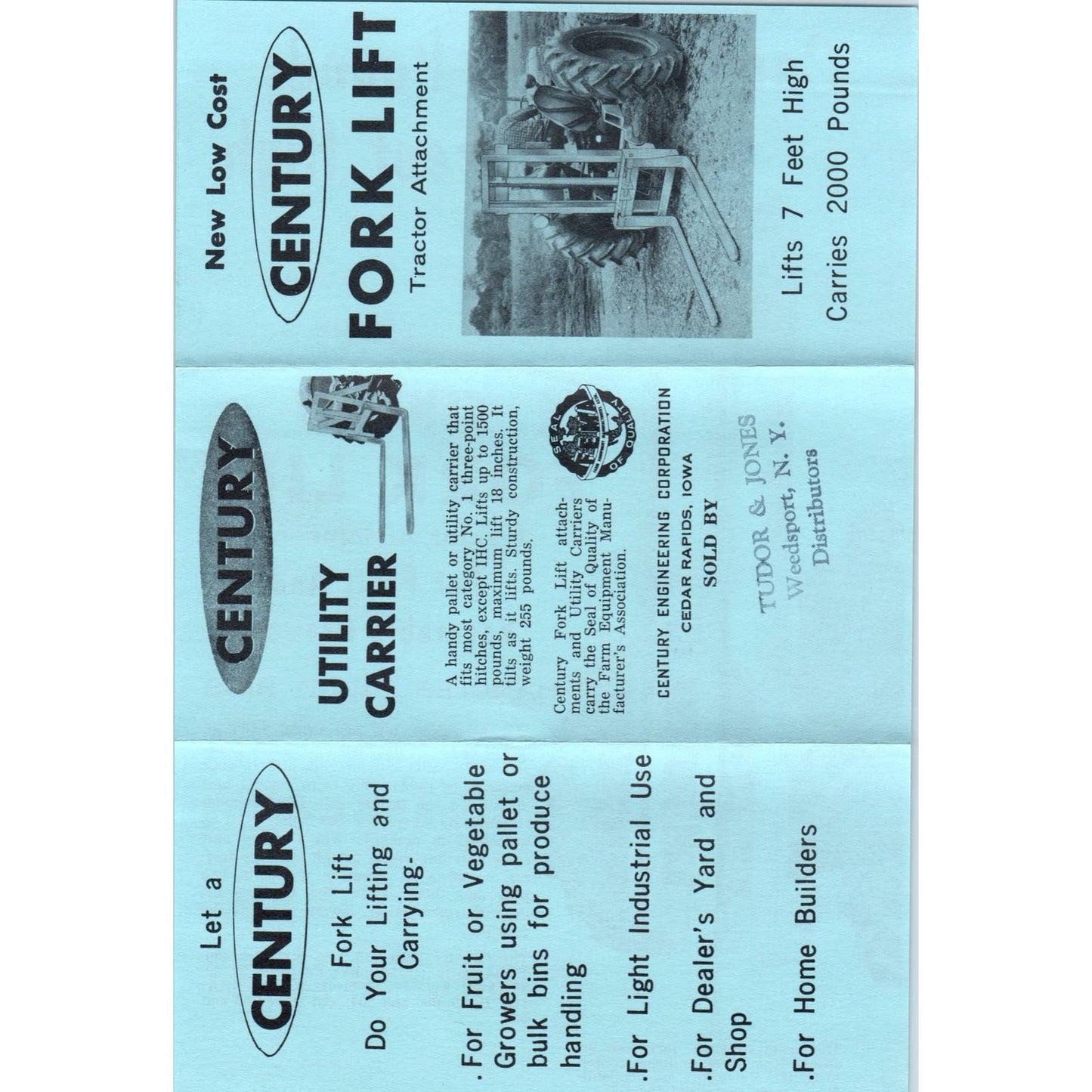 Vintage Fold Out Brochure Century Fork Lift Tractor Attachment SE5