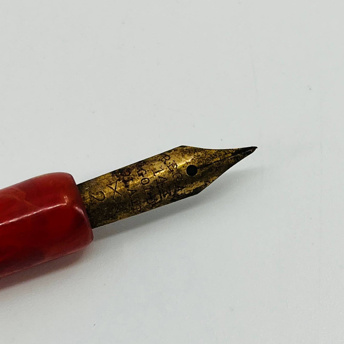 VTG Red and Orange Marbled Celluloid Fountain Dip Pen w Regal 14k Plate Nib FP1