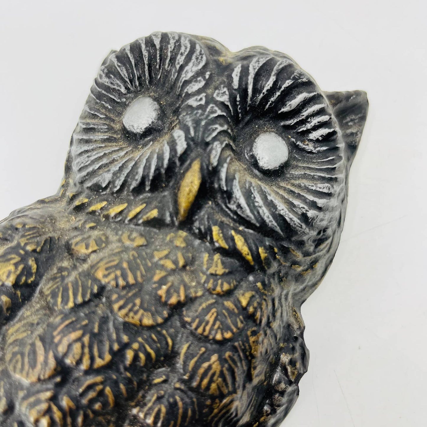 MCM Chalkware Owl Set of 2 Wall Art Mid-Century Modern Black & Gold 7.5” TC6