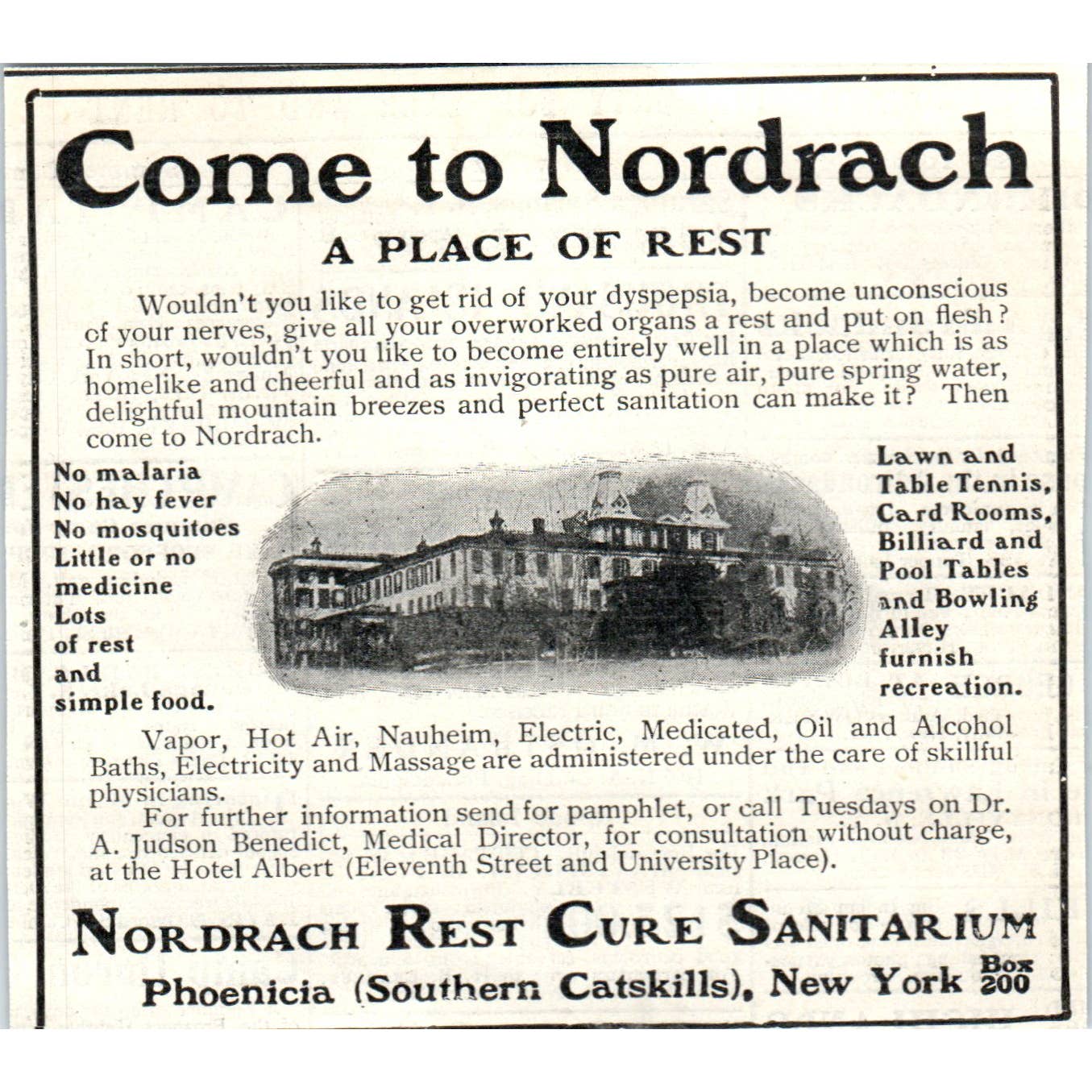 Camp Nordrach Rest Cure Sanitarium Phoenicia NY - 1903 Original Ad TJ7-L