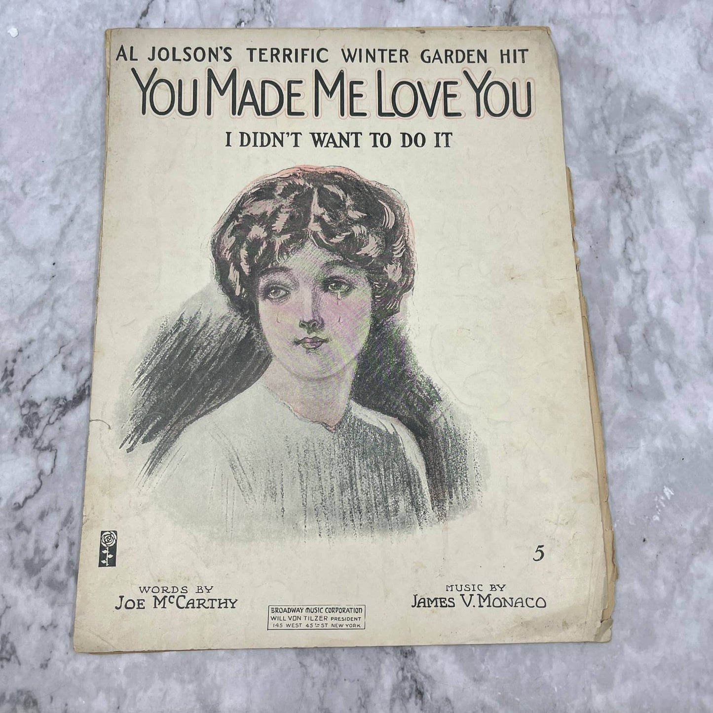You Made Me Love You I Didn't Want To Do It Al Jolson 1918 Sheet Music TK2-SM3