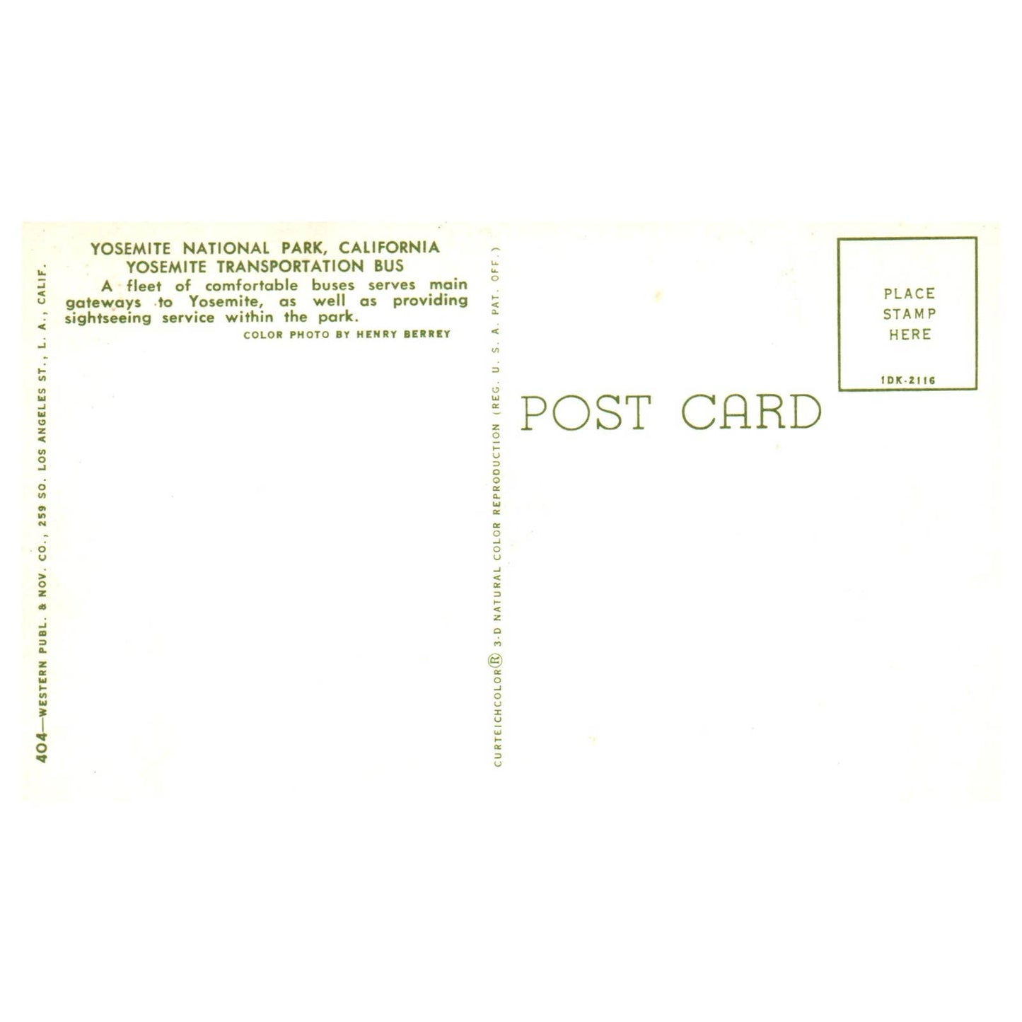 Vintage Postcard - Yosemite National Park California Transportation Bus TJ7-1