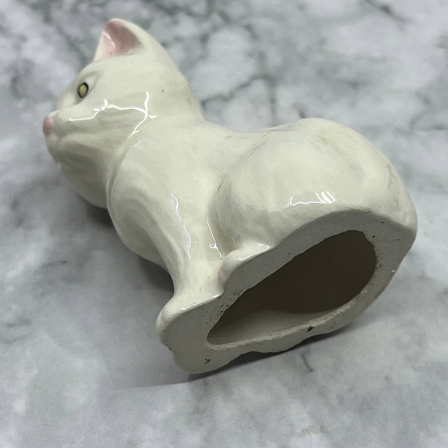 Vintage MCM Hand Painted White Kitty Cat Bone China Figurine 2.5” SE1