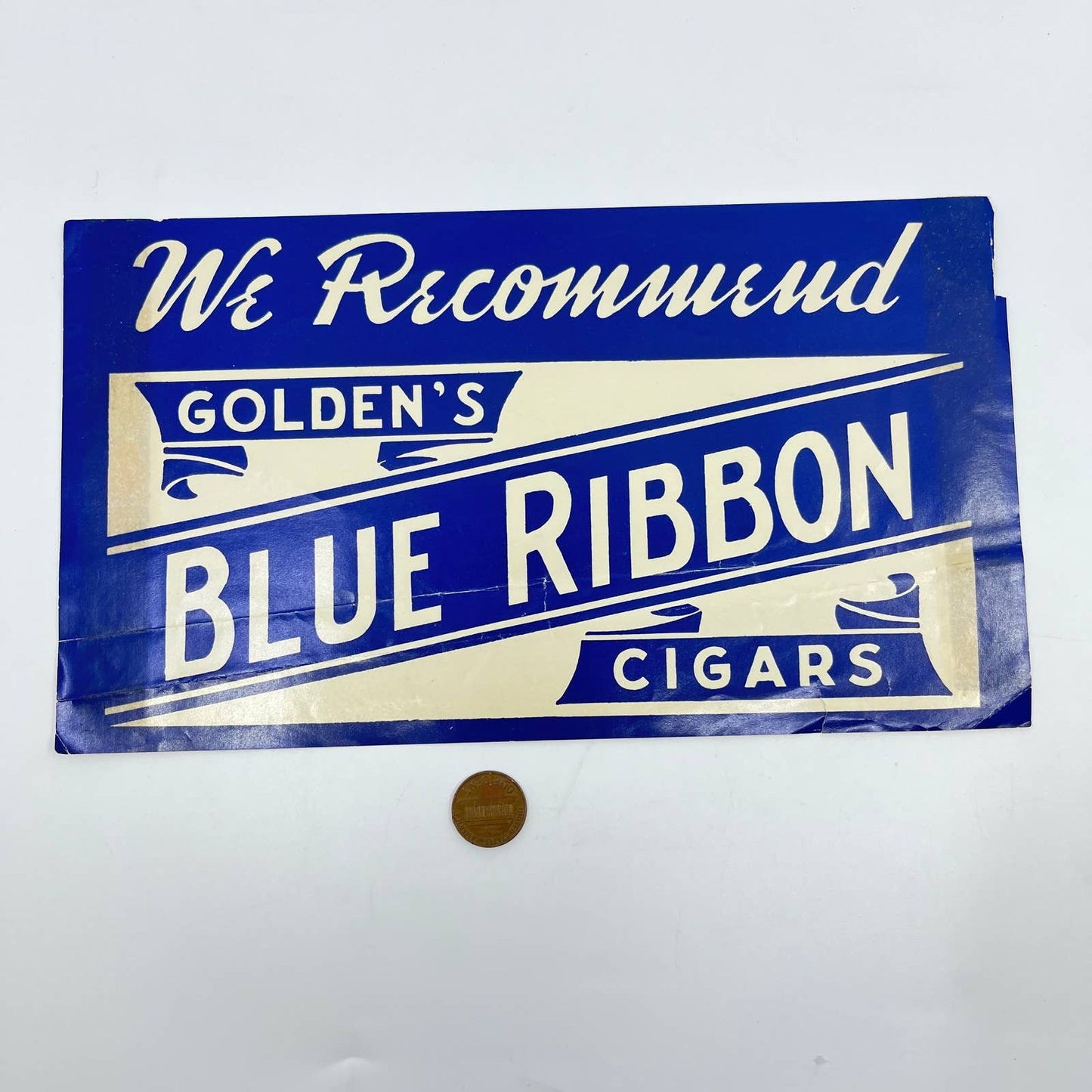 Vintage Golden’s Blue Ribbon Cigars Paper Store Sign AA8