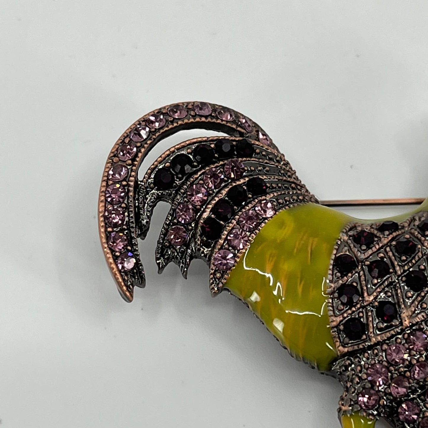 Rooster Chicken Pin Yellow/Green Hen Pink Purple Rhinestone Crystal Brooch SA2