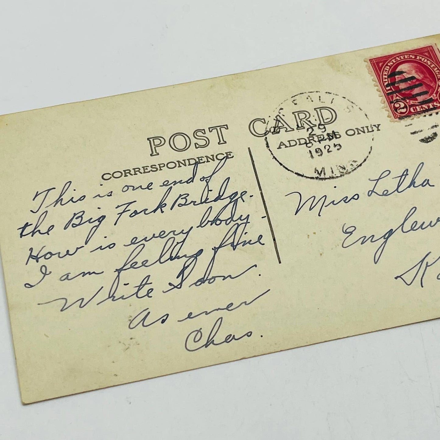 1925 RPPC Postcard Big Falls MN Model T Ford Big Fork Bridge River PA8