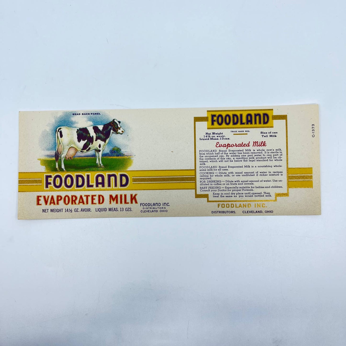 Original 1950s FARMLAND EVAPORATED MILK Label - Vintage Unused Cleveland OH FL3
