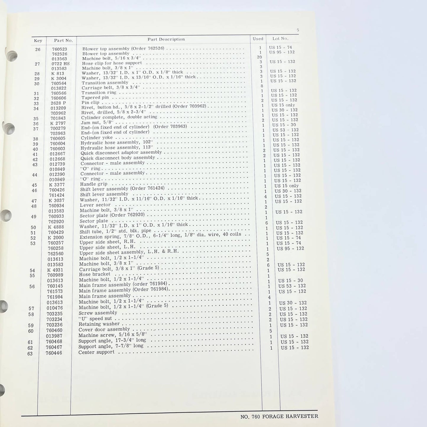 Original 1976 New Idea Repair Parts List US-37 Forage Harvester Superchopper TB9