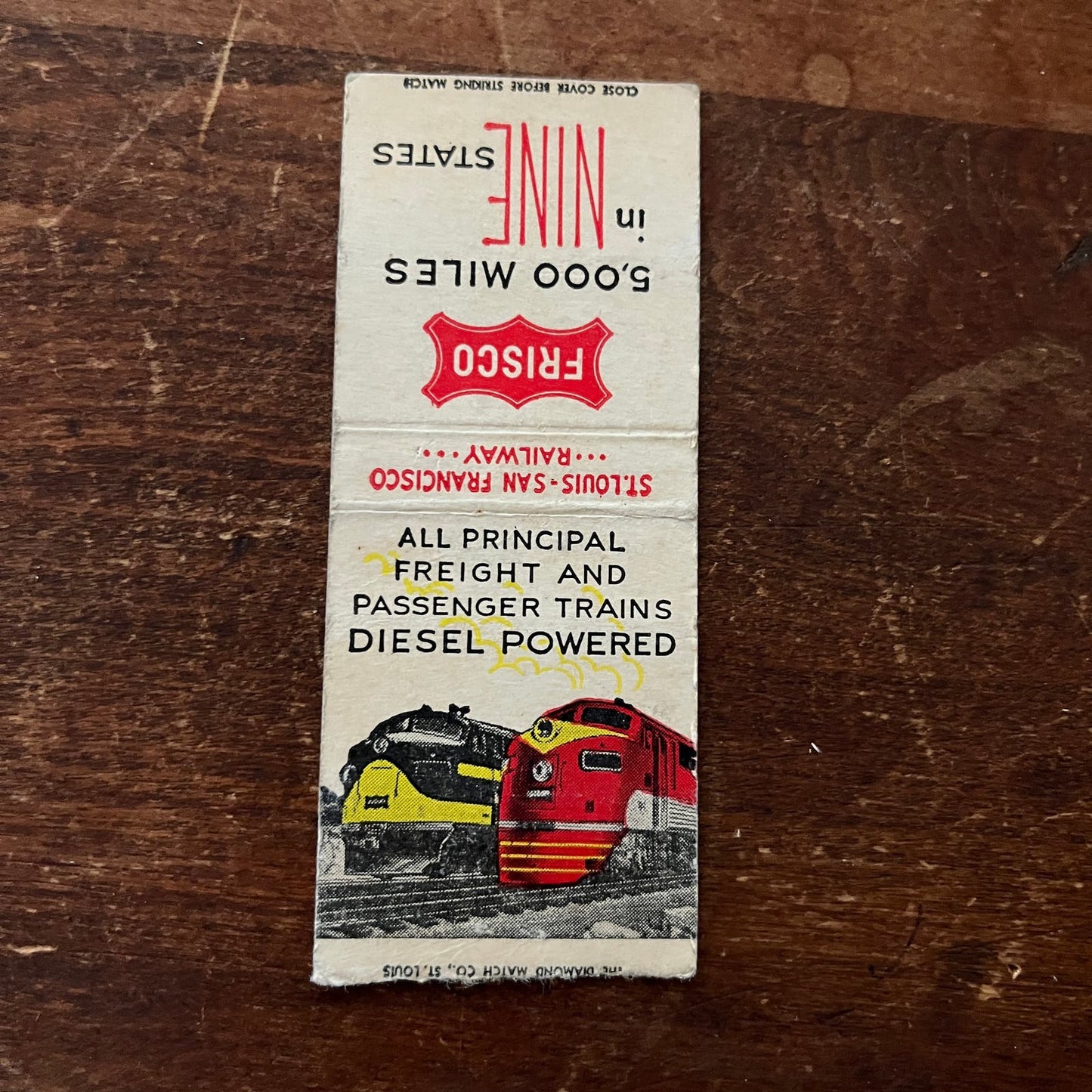 Frisco Diesel Powered Freight Trains Art Deco Advertising Matchbook SA9-M13