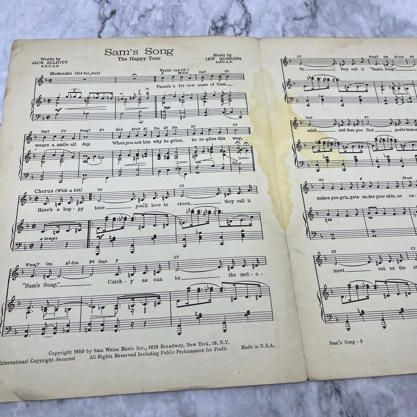 1950 Sheet Music Sam's Song Bing Crosby by Jack Elliott and Lew Quadling V41-1