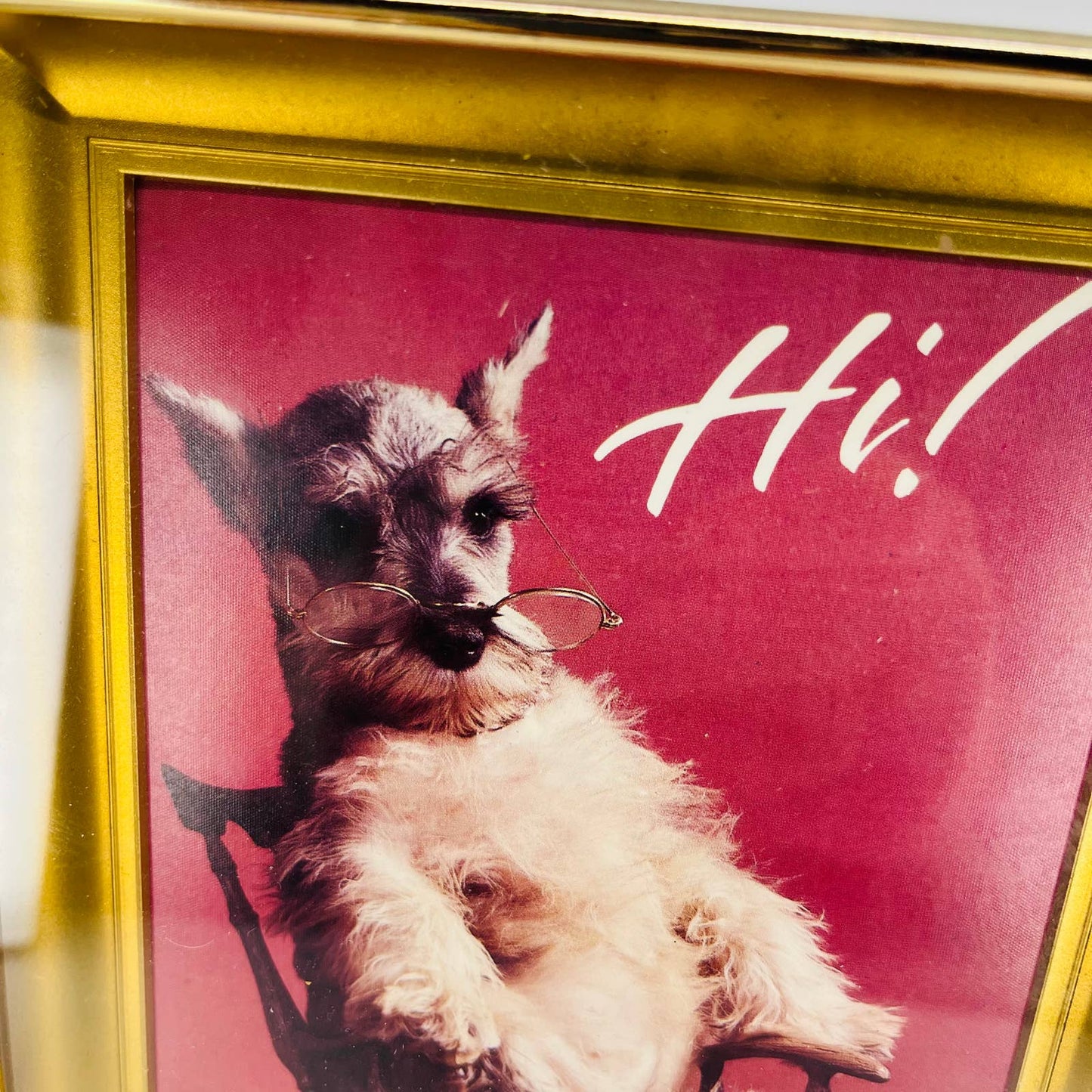 Vintage 1980s Kitsch SCHNAUZER Dog Framed Print Ricking Chair & Glasses 6x8 TB6
