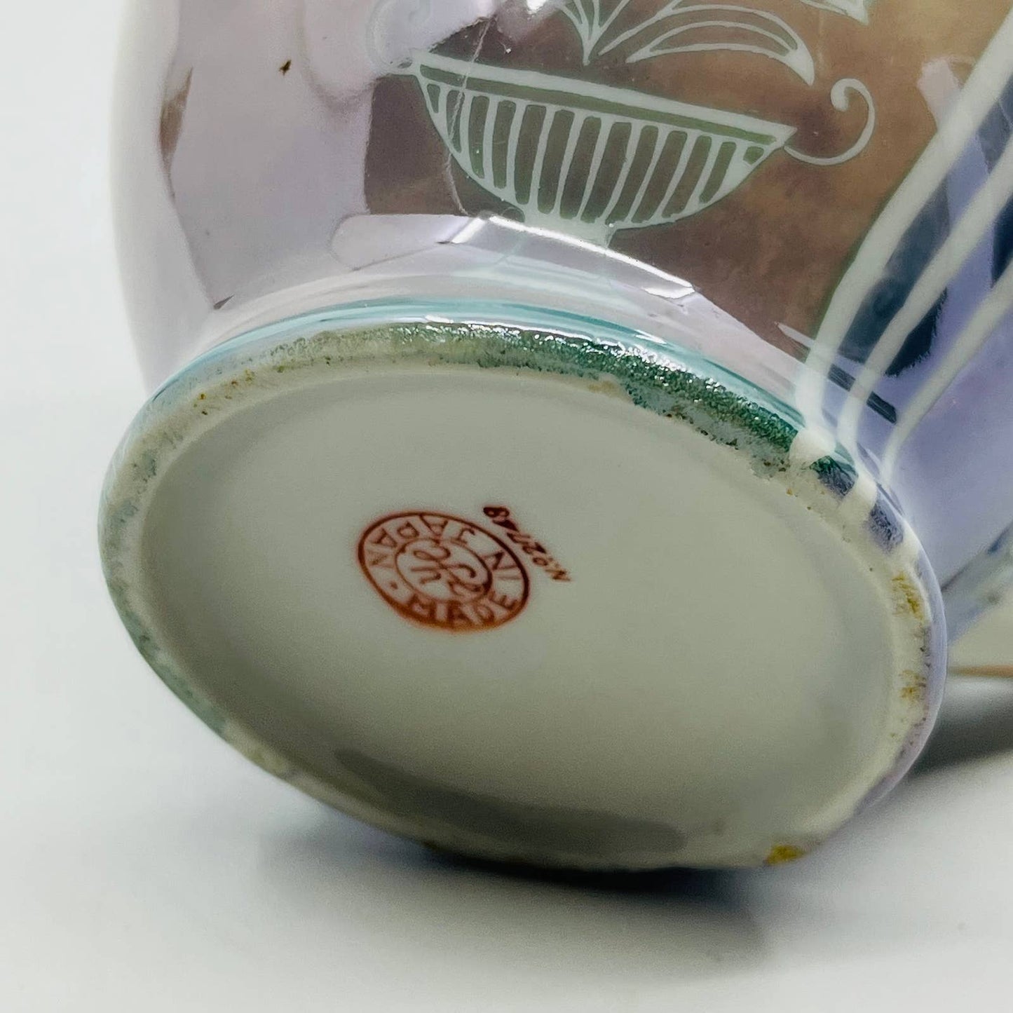 Vtg RARE Japanese Iridescent Opal Lusterware Blue Stripe Creamer 3.5” TC2