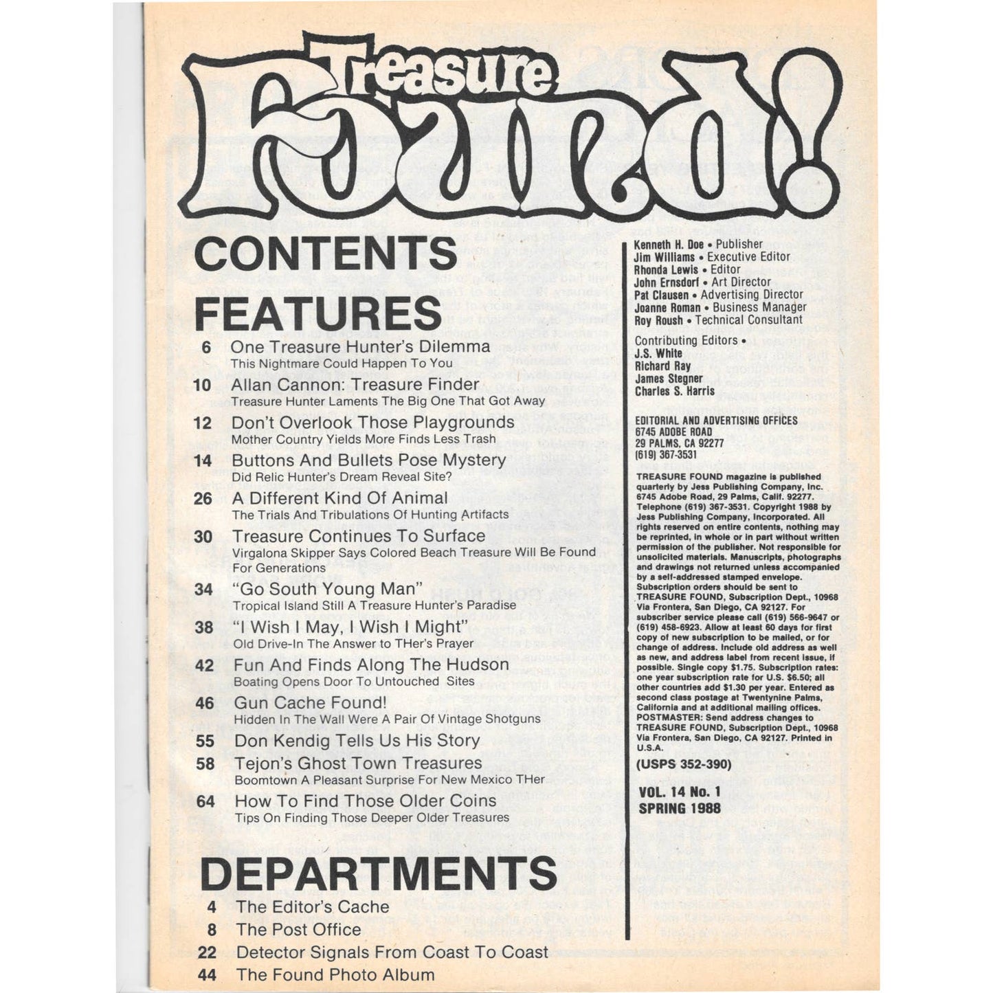 Treasure Found! Magazine 1988 Spring Metal Detecting Gold Diamonds M2