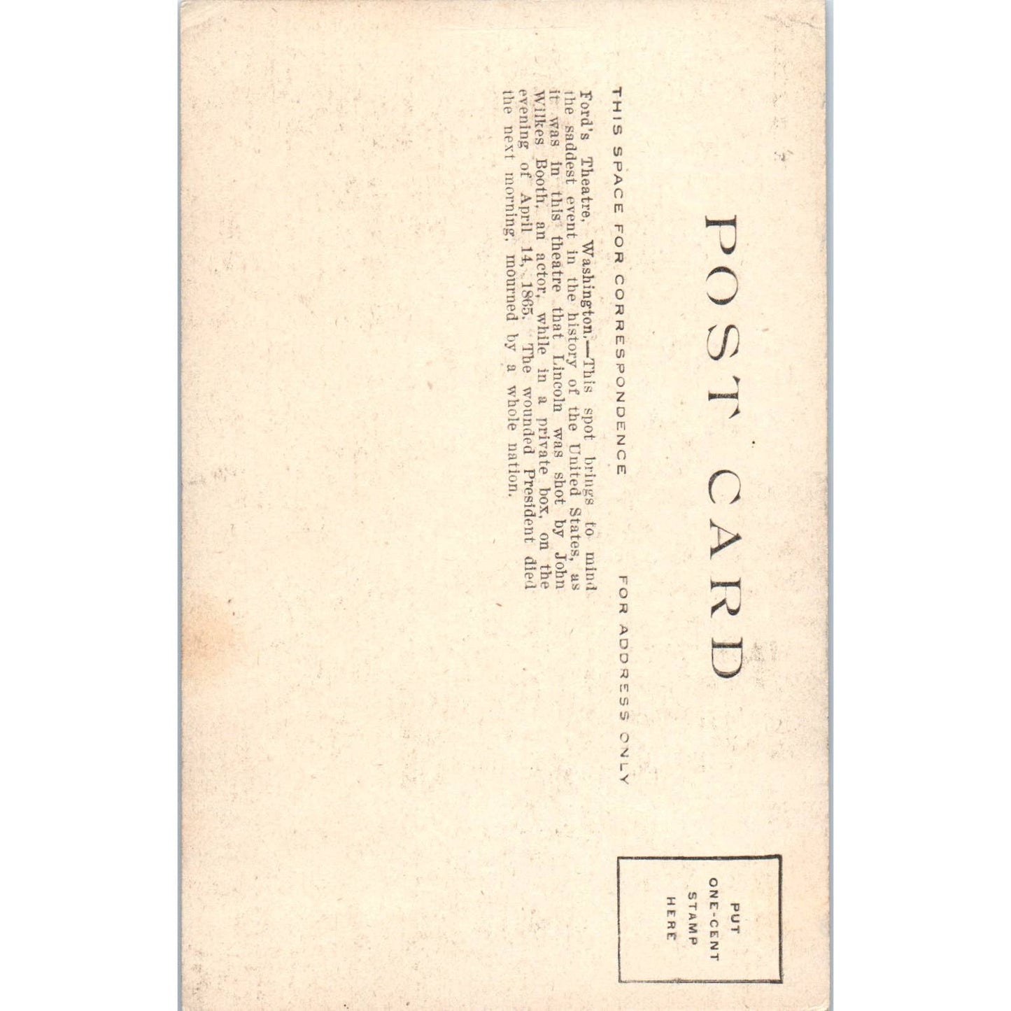 Ford's Theatre Washington DC c1910 Original Postcard TK1-24