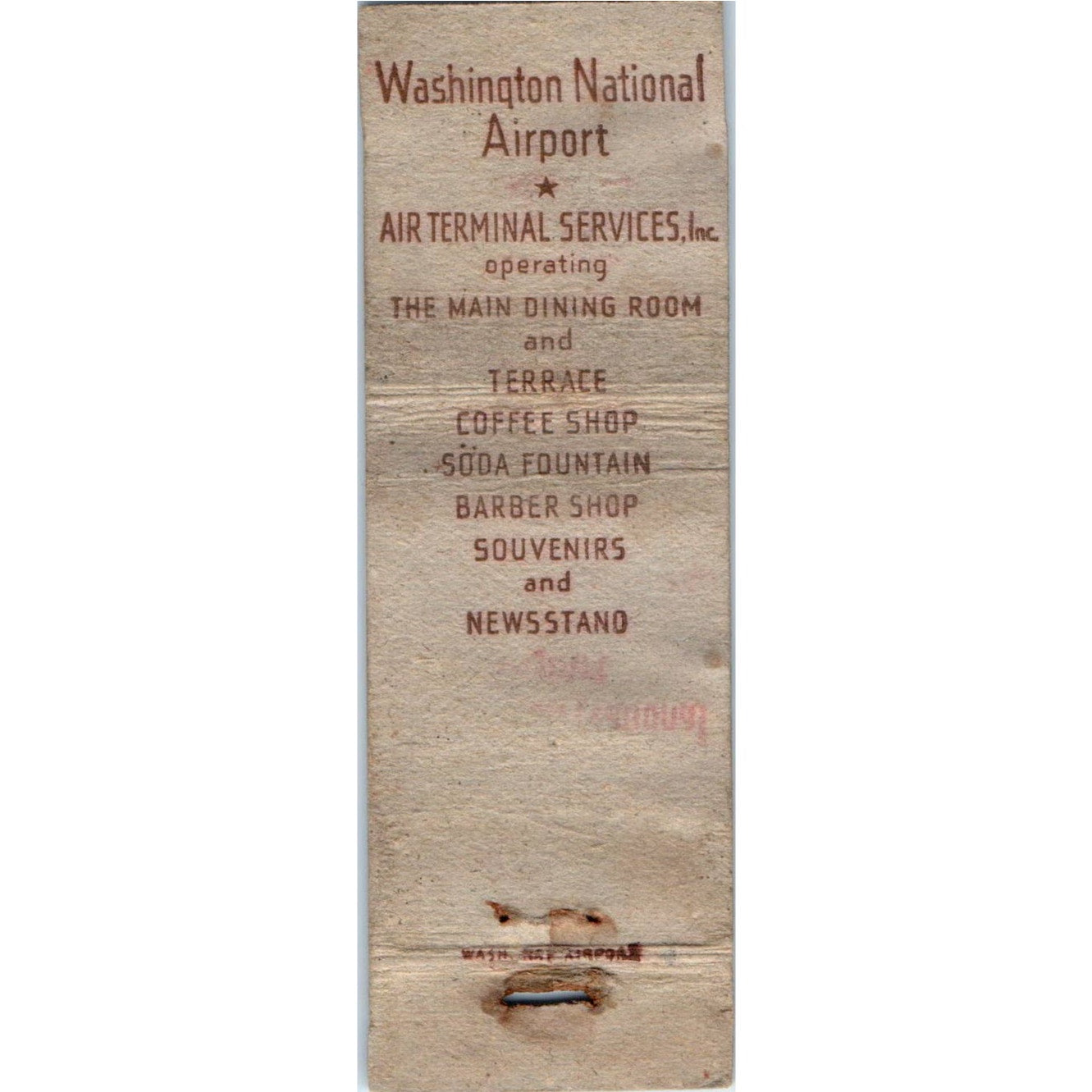Terrace Dining Room Washington National Airport Advertising Matchbook MM9-8
