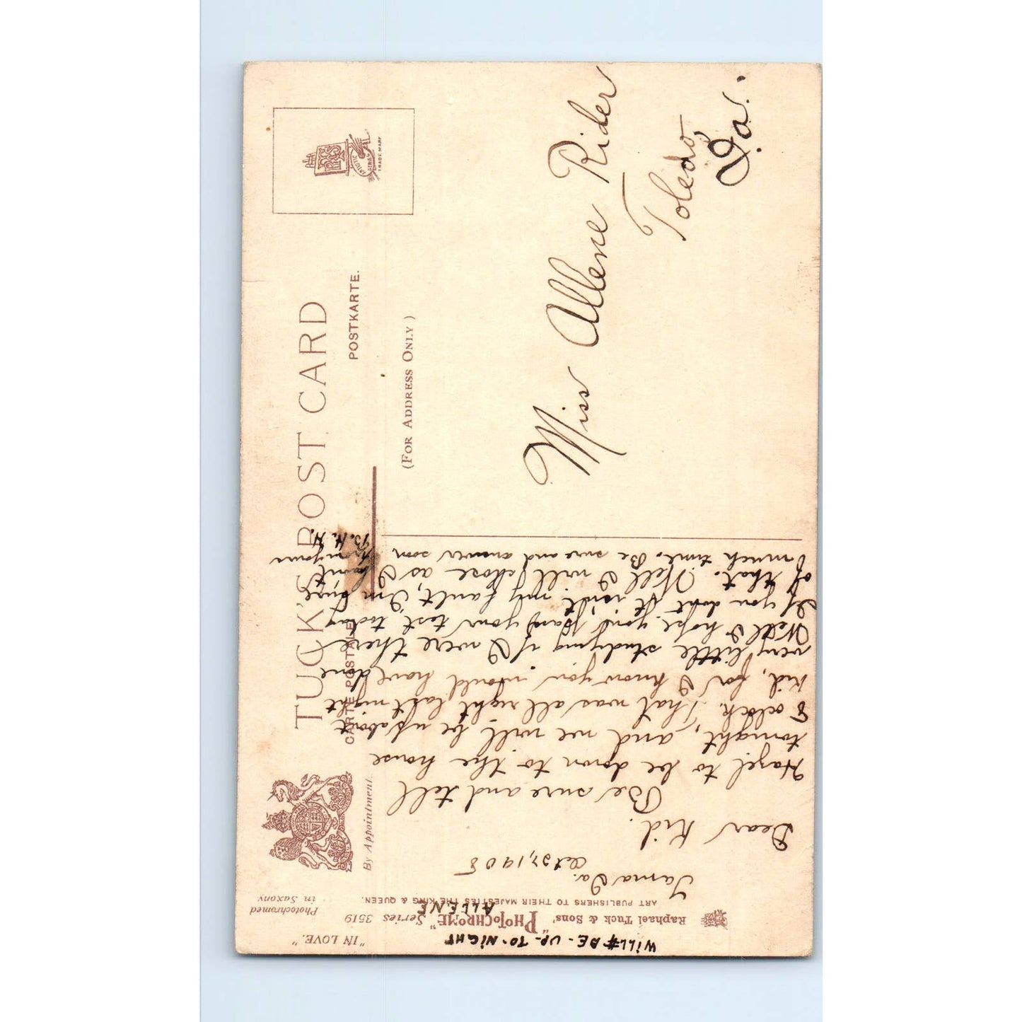 Victorian Couple in Love Photochrome Raphael Tuck Original Postcard TK1-P14