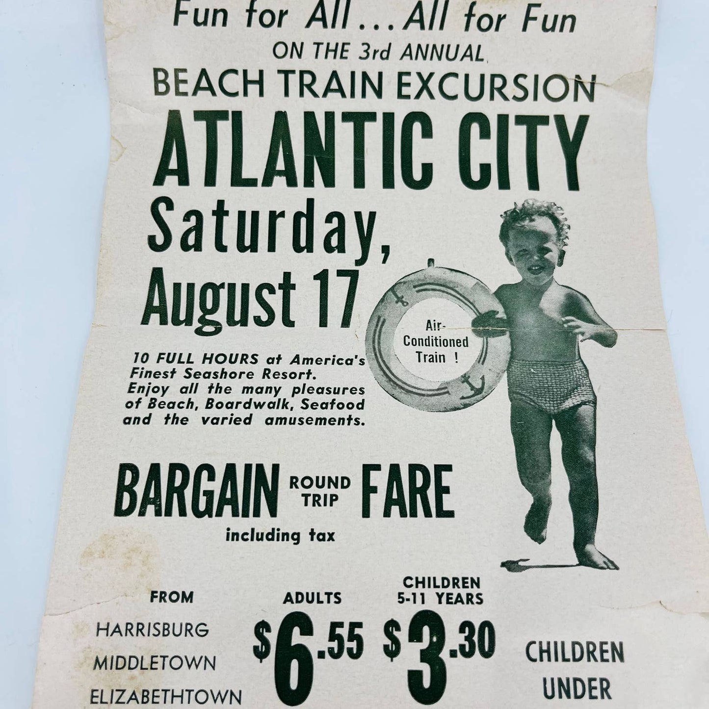 1935 Pennsylvania RR Advertising Poster Atlantic City Beach Train Excursion C8