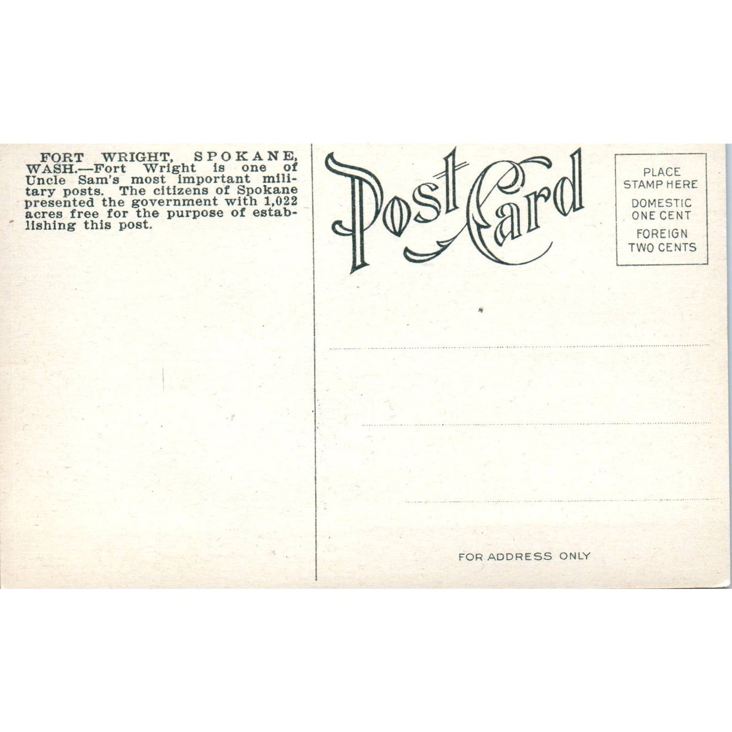 Antique Postcard Fort Wright Spokane Washington TD9