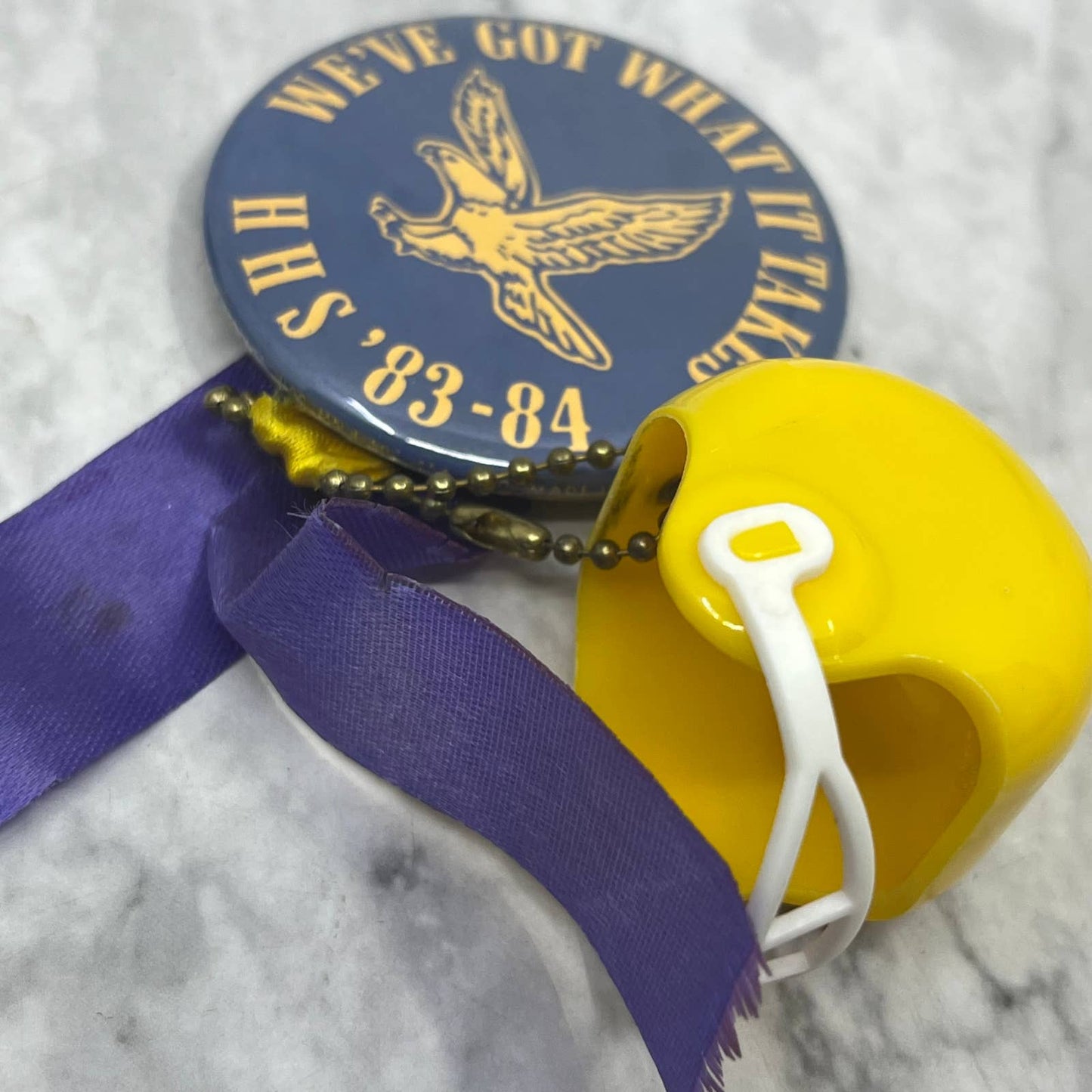 1983-84 Hermantown Hawks Homecoming Pinback Button w/ Football Helmet Charm SF1