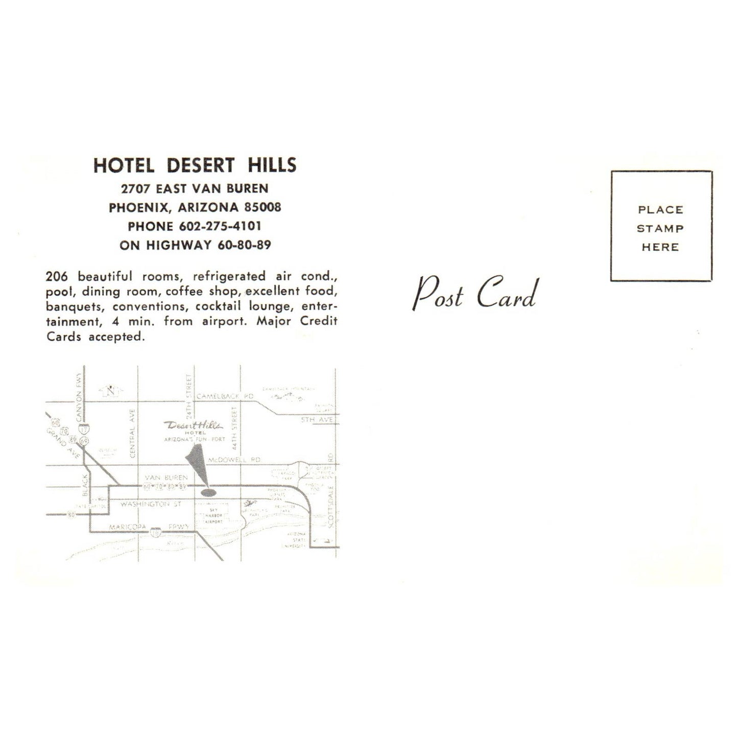 Hotel Desert Hills Phoenix Arizona - Postcard TJ8-2