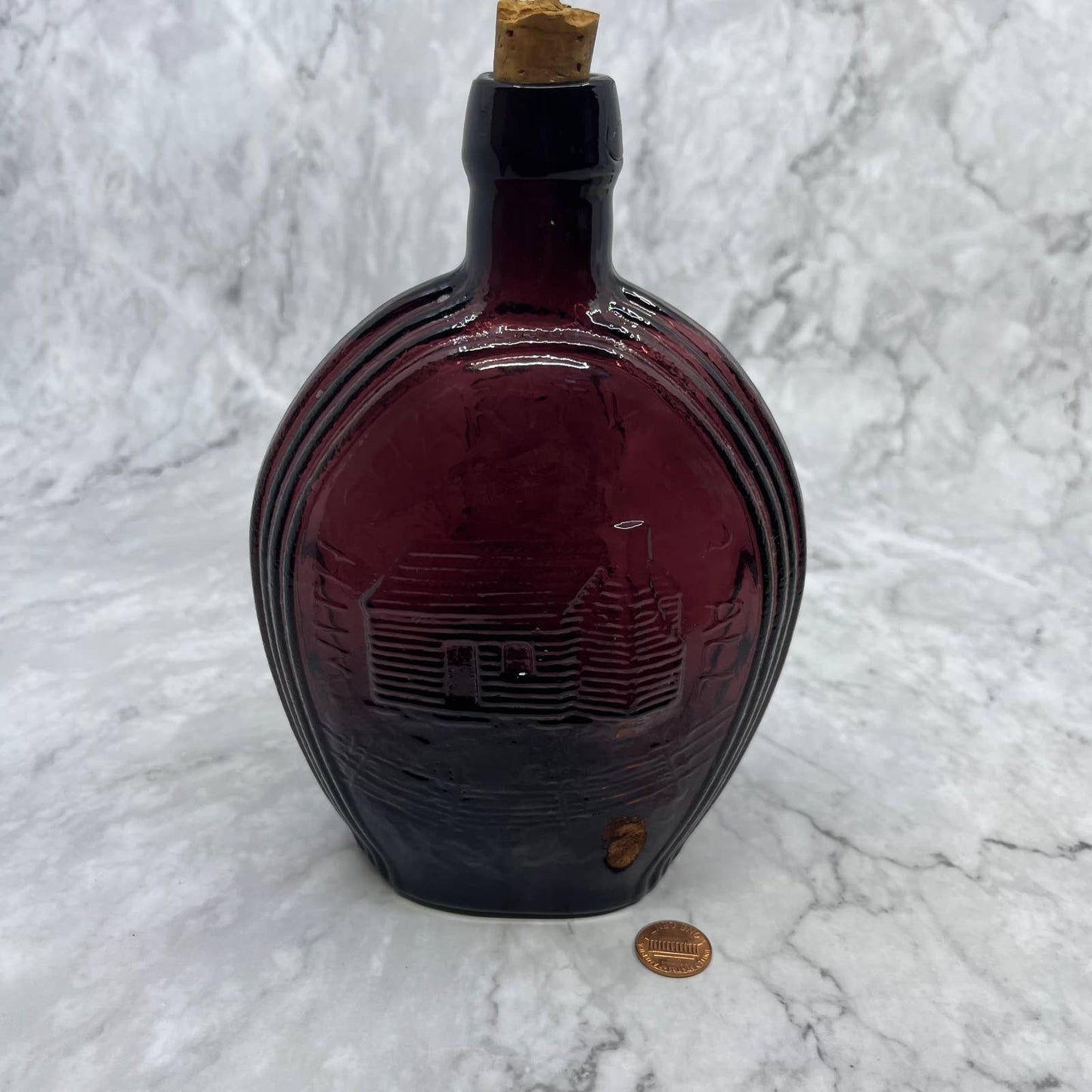Wheaton Amethyst Glass Purple Abraham Lincoln Malice Toward None Decanter 8" TE4