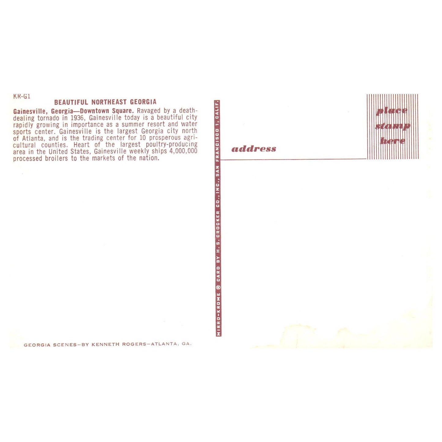 Vintage Postcard - Gainesville Georgia Downtown Square AD9