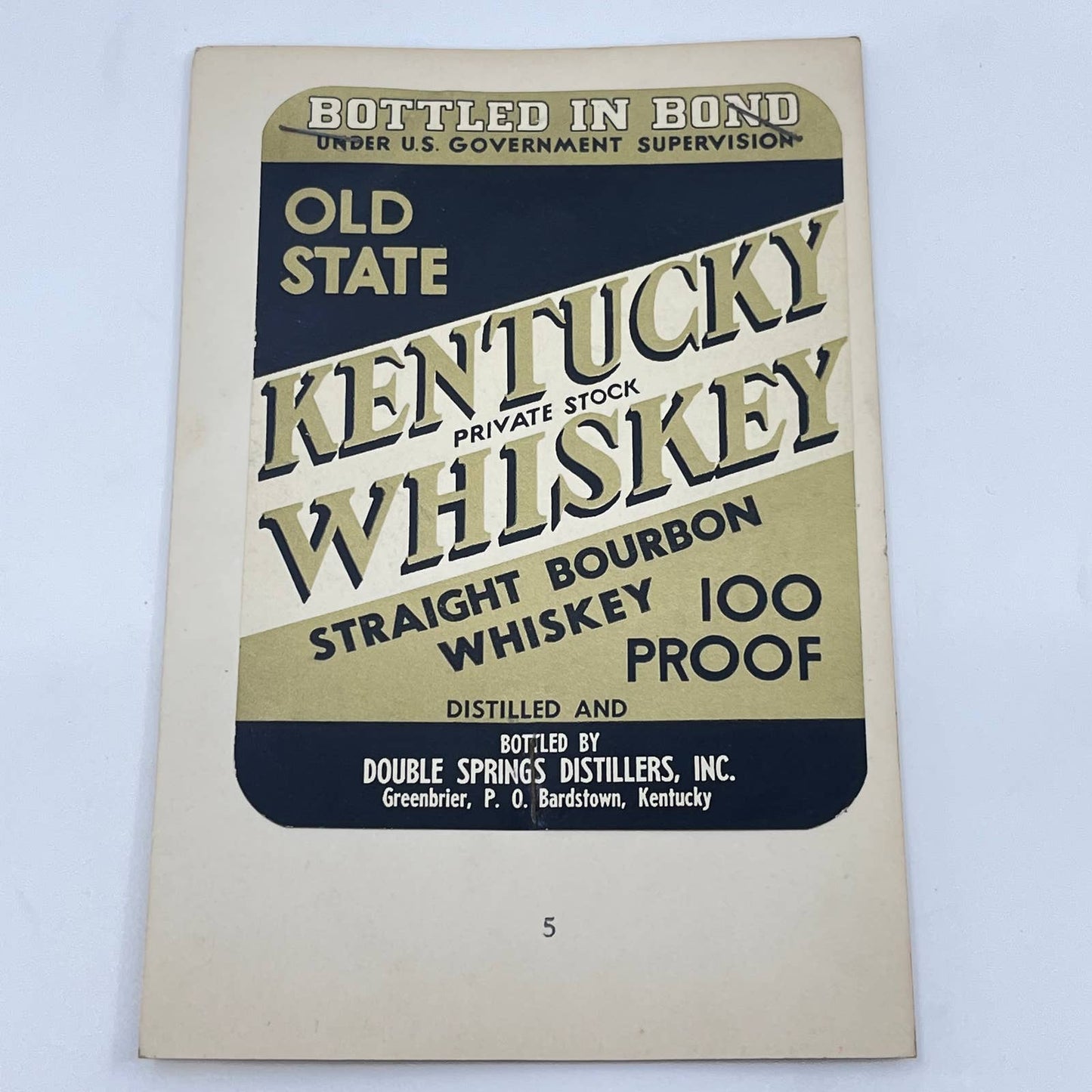 Old State Kentucky Whiskey Label Double Springs Distillers Greenbrier KY