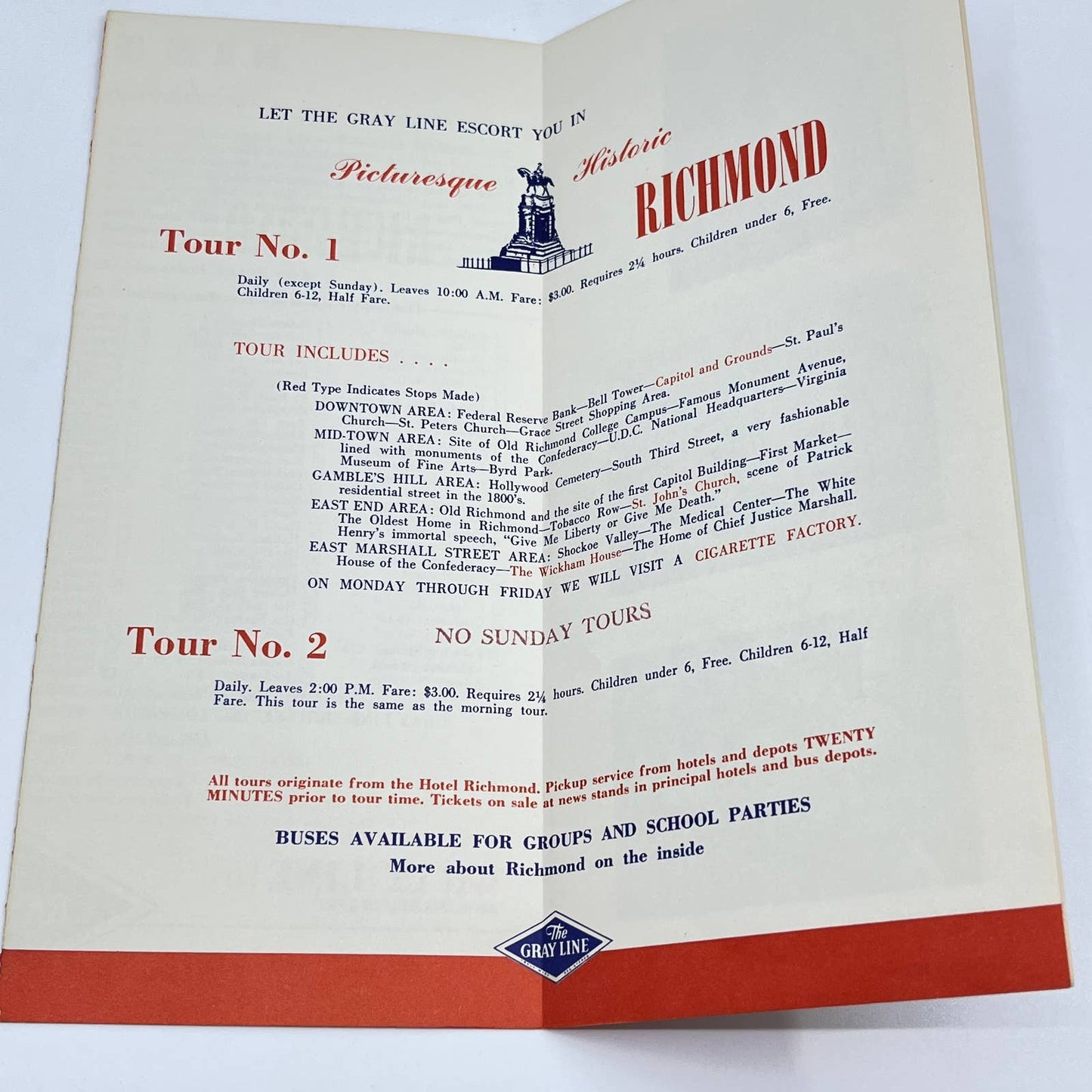 1958 The Gray Line Richmond Virginia Tourist Brochure AB2
