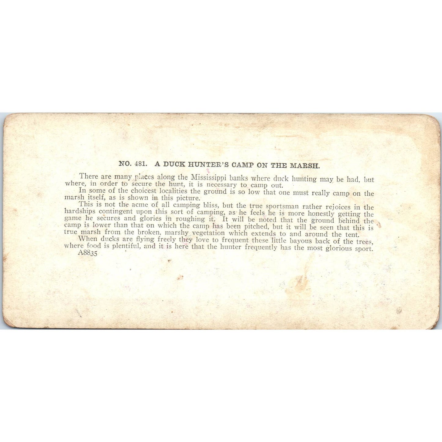 Victorian Duck Hunter's Camp on the Marsh - Antique Stereoview Card TJ1-C1