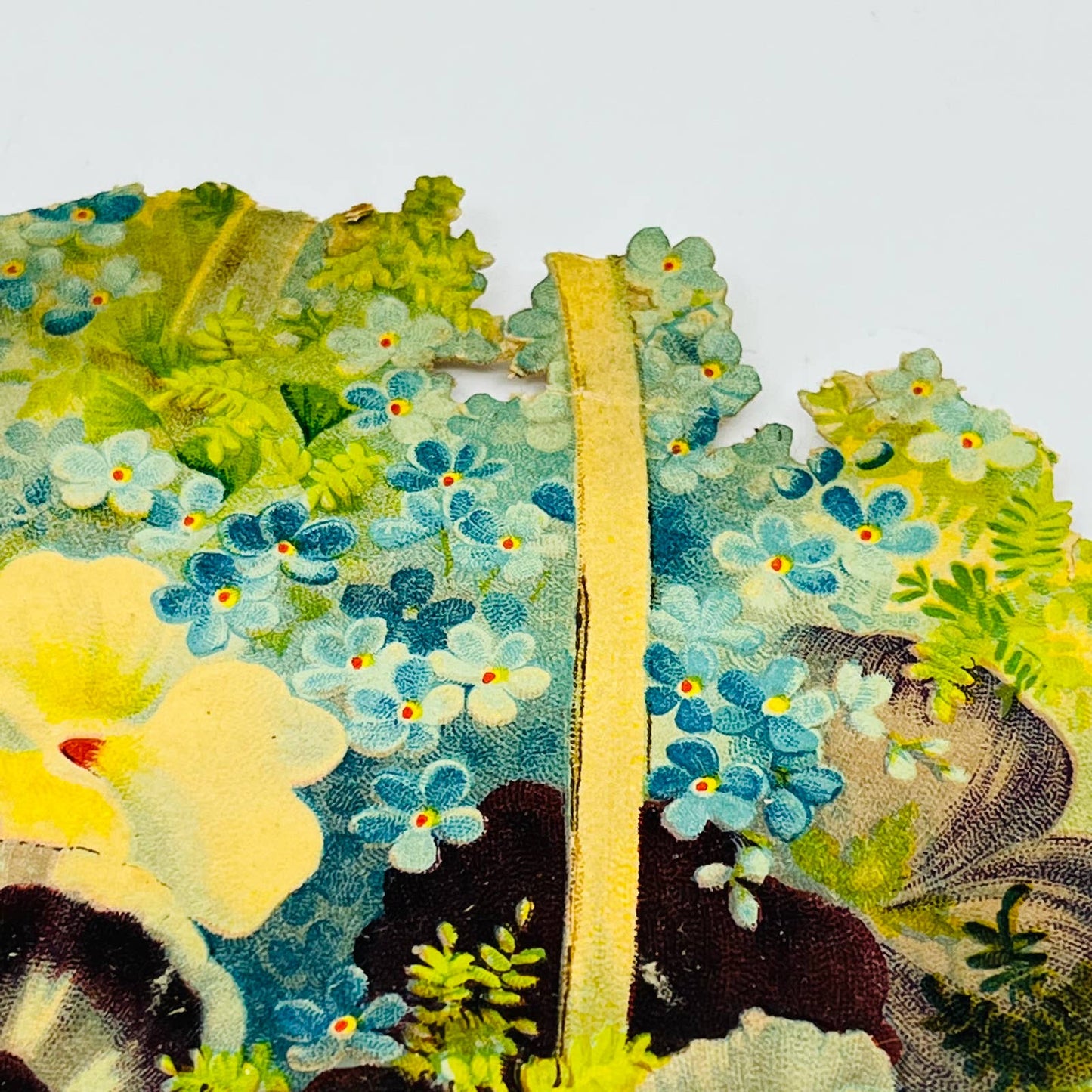 1880's ANTIQUE Victorian DIE CUT Embossed Large Flower Basket Pansies 9 x 7 AA3