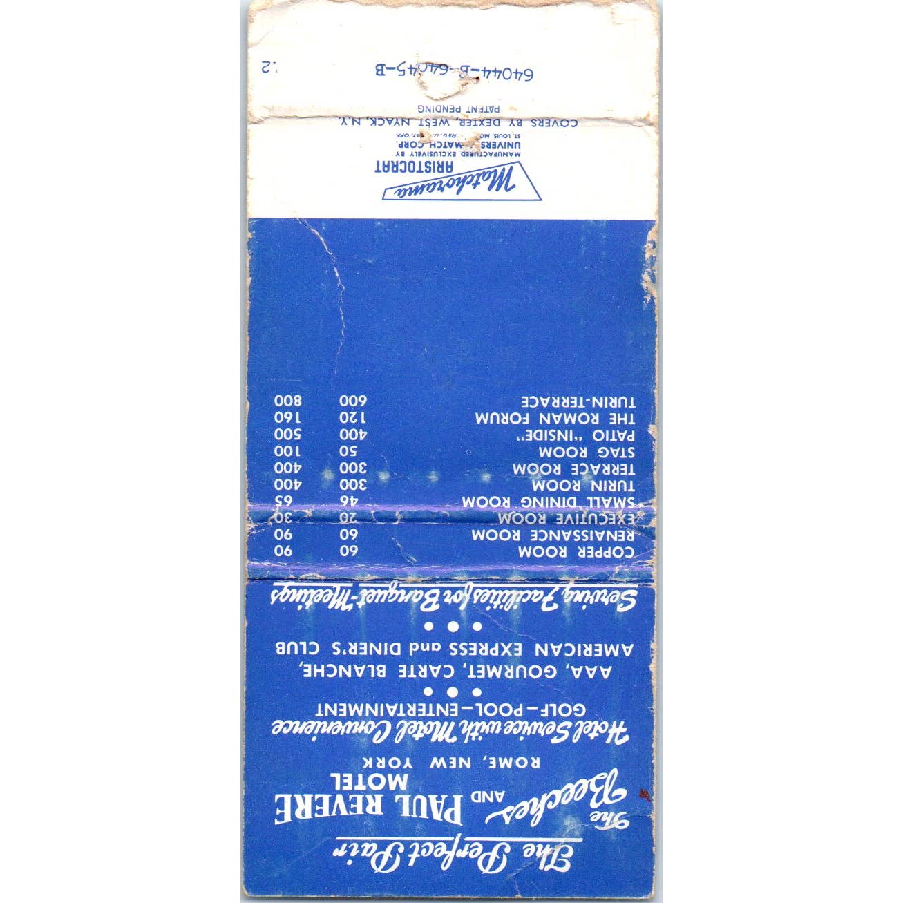 The Beeches & Paul Revere Motel Rome NY Advertising Matchbook Cover SA1-M10