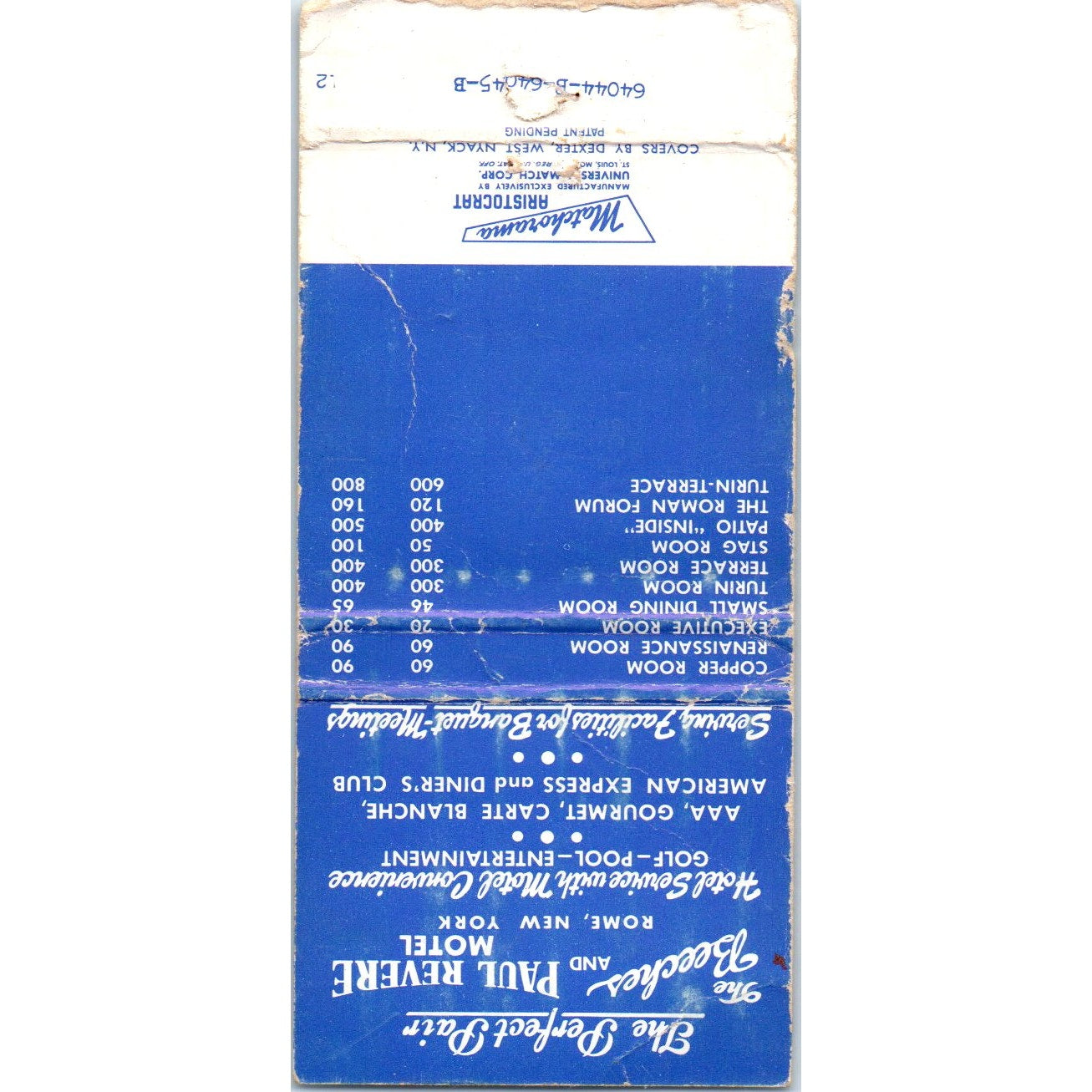 The Beeches & Paul Revere Motel Rome NY Advertising Matchbook Cover MM9-6