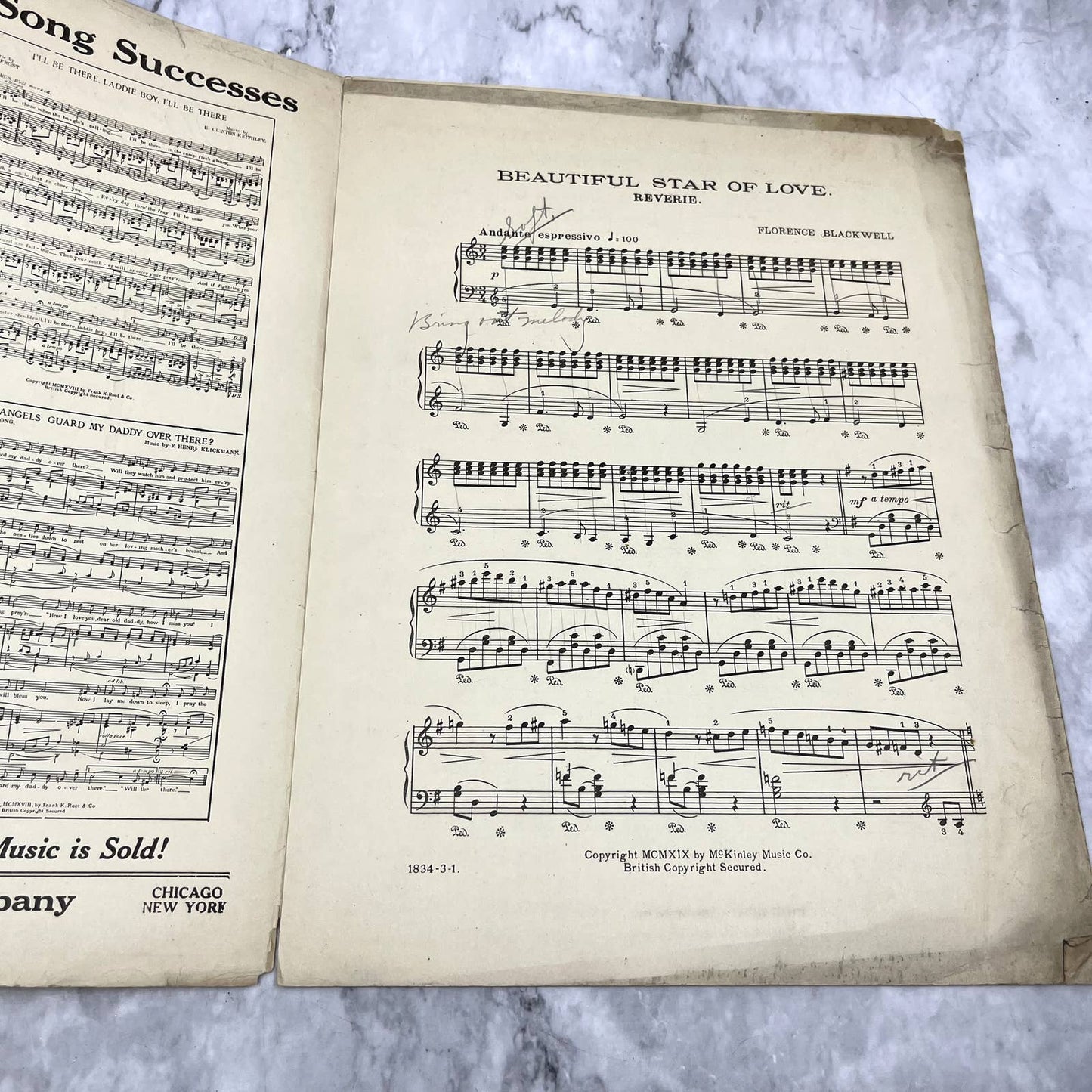 Beautiful Star of Love Florence Blackwell 1919 Sheet Music TK2-SM