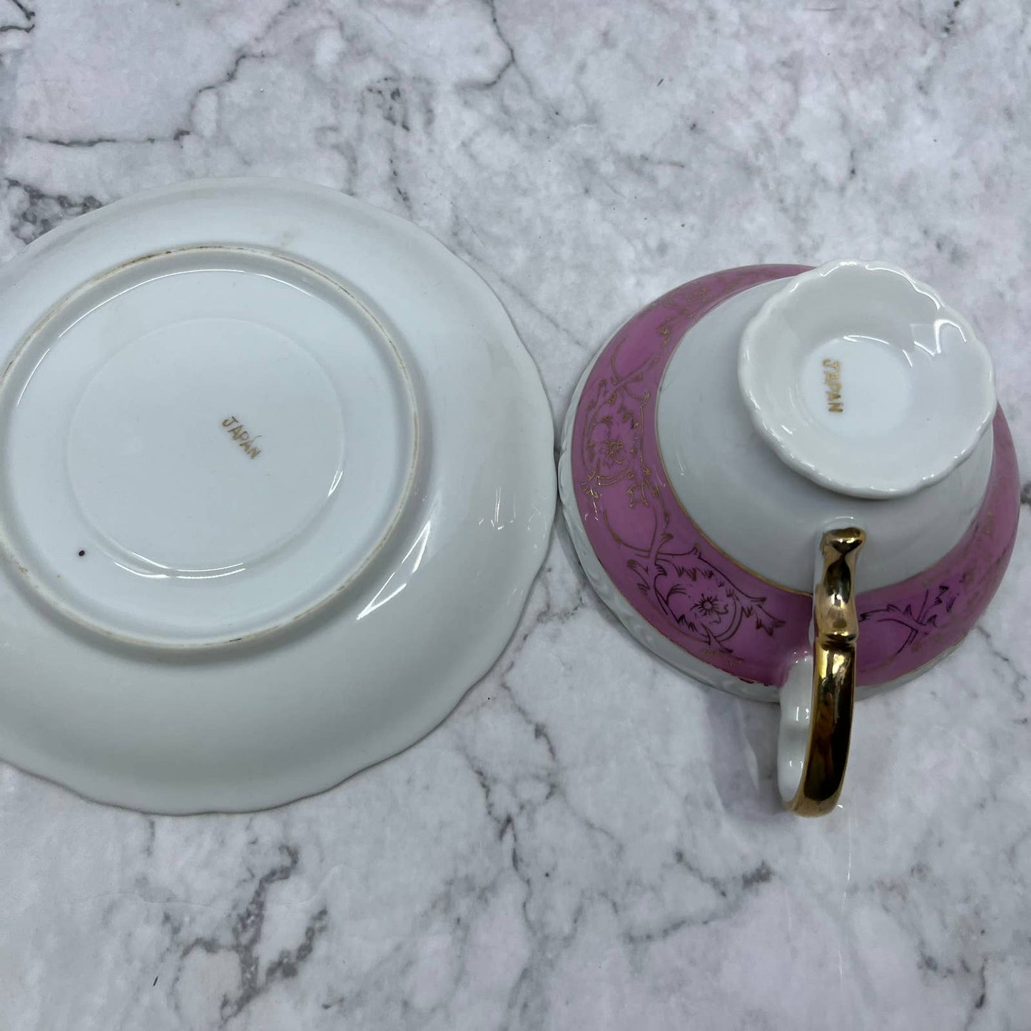 Vtg Japan Cup & Saucer Pink Victorian Courting Couple TA1