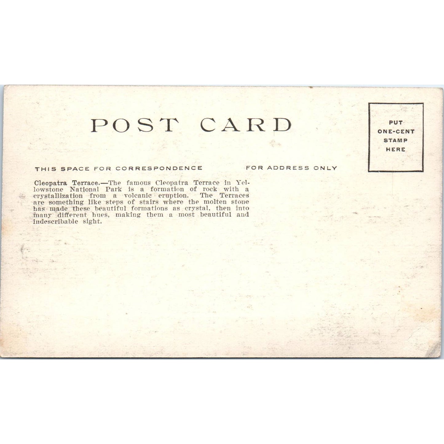 Cleopatra Terrace Yellowstone Park c1910 Original Postcard TK1-24