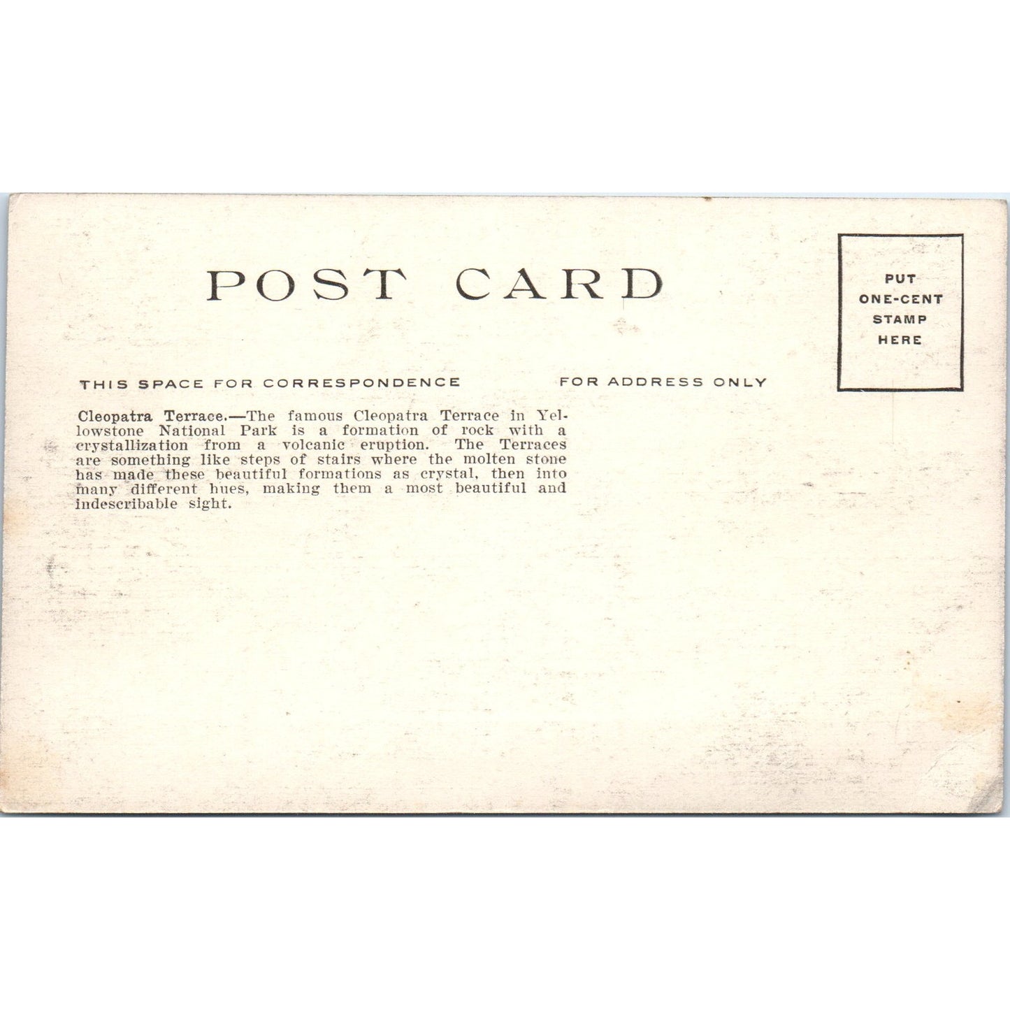 Cleopatra Terrace Yellowstone Park c1910 Original Postcard P1-13