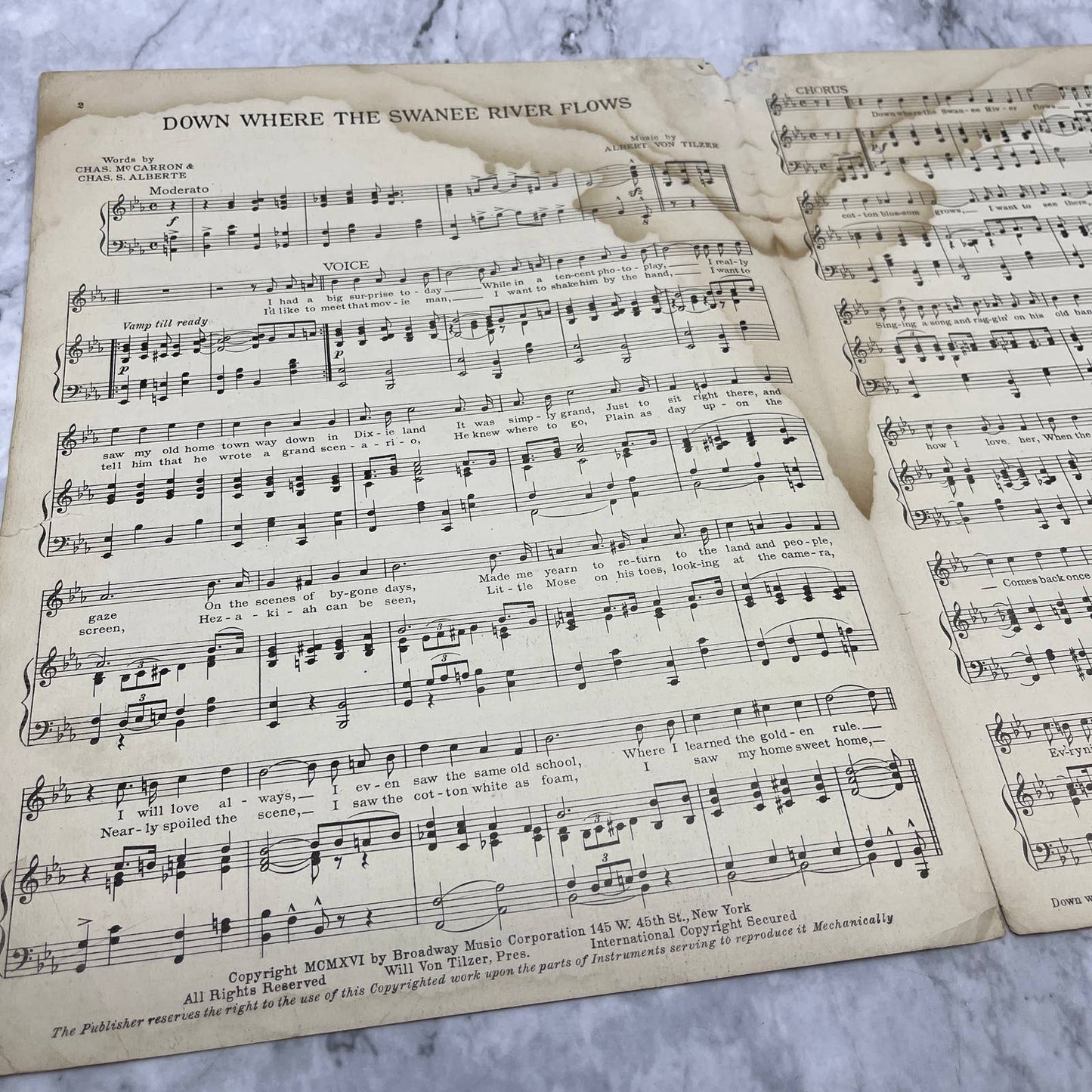 Down Where The Swanee River Flows Al Jolson 1916 Sheet Music TK2-SM3