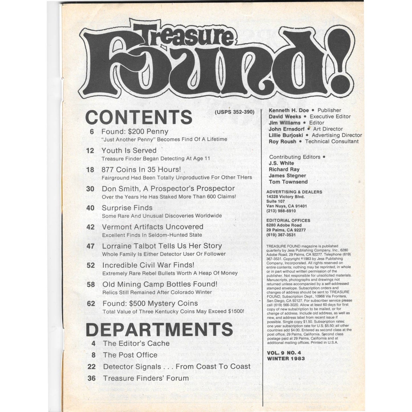 Treasure Found! Magazine 1983 Winter Metal Detecting Gold Diamonds M2