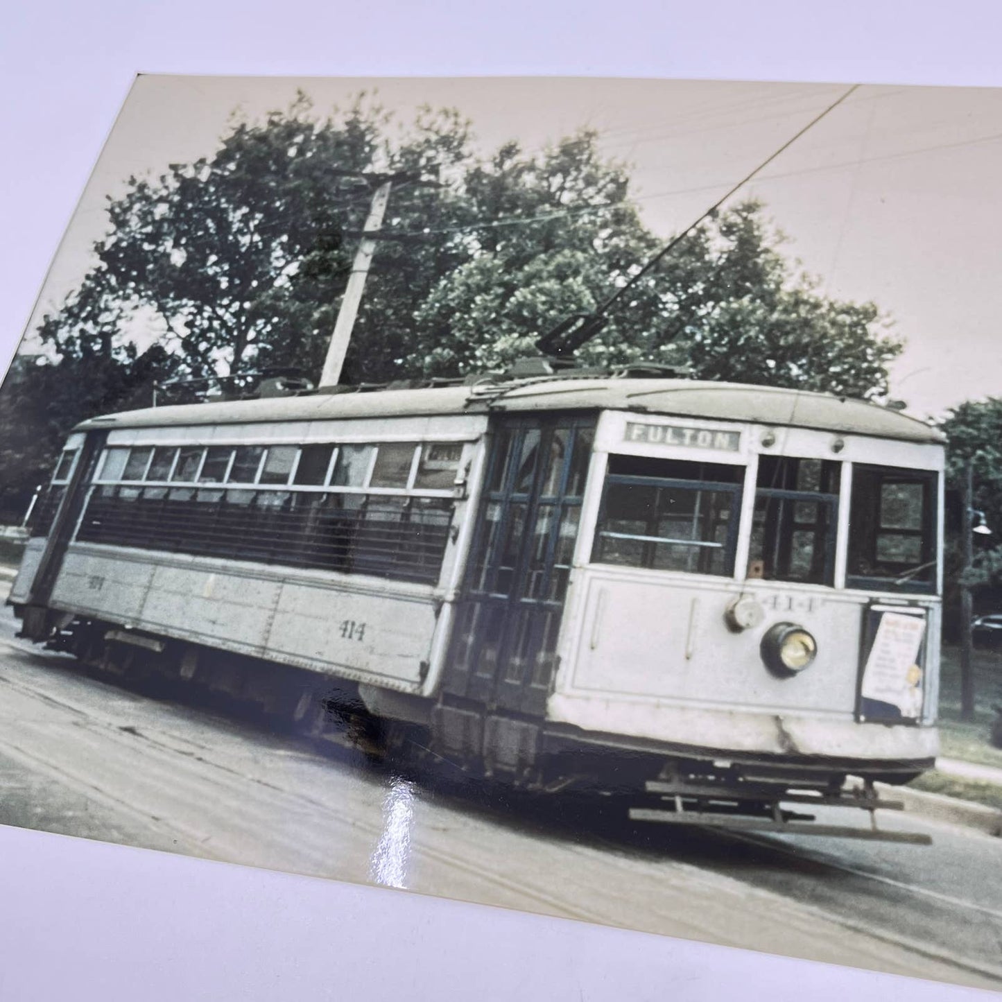 Vintage Large Photograph of Trolley Streetcar 414 Fulton 8x12” FL3