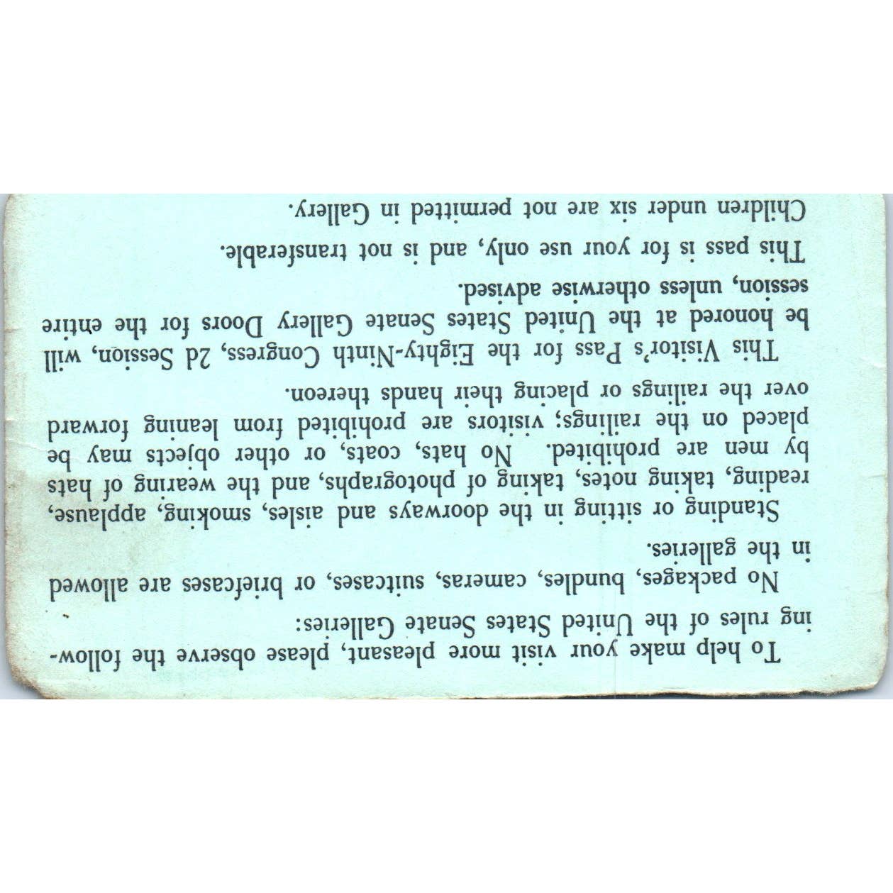 United States Senate Visitor Pass 1966 Signed George McGovern TK1-P6