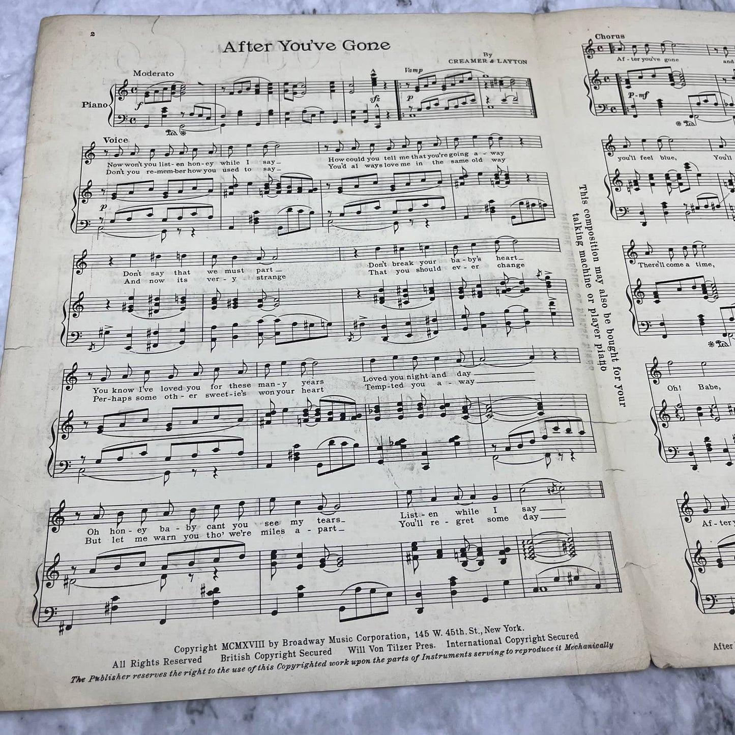 1918 Sheet Music - After You've Gone - Art Deco Cover Creamer & Layton TJ4