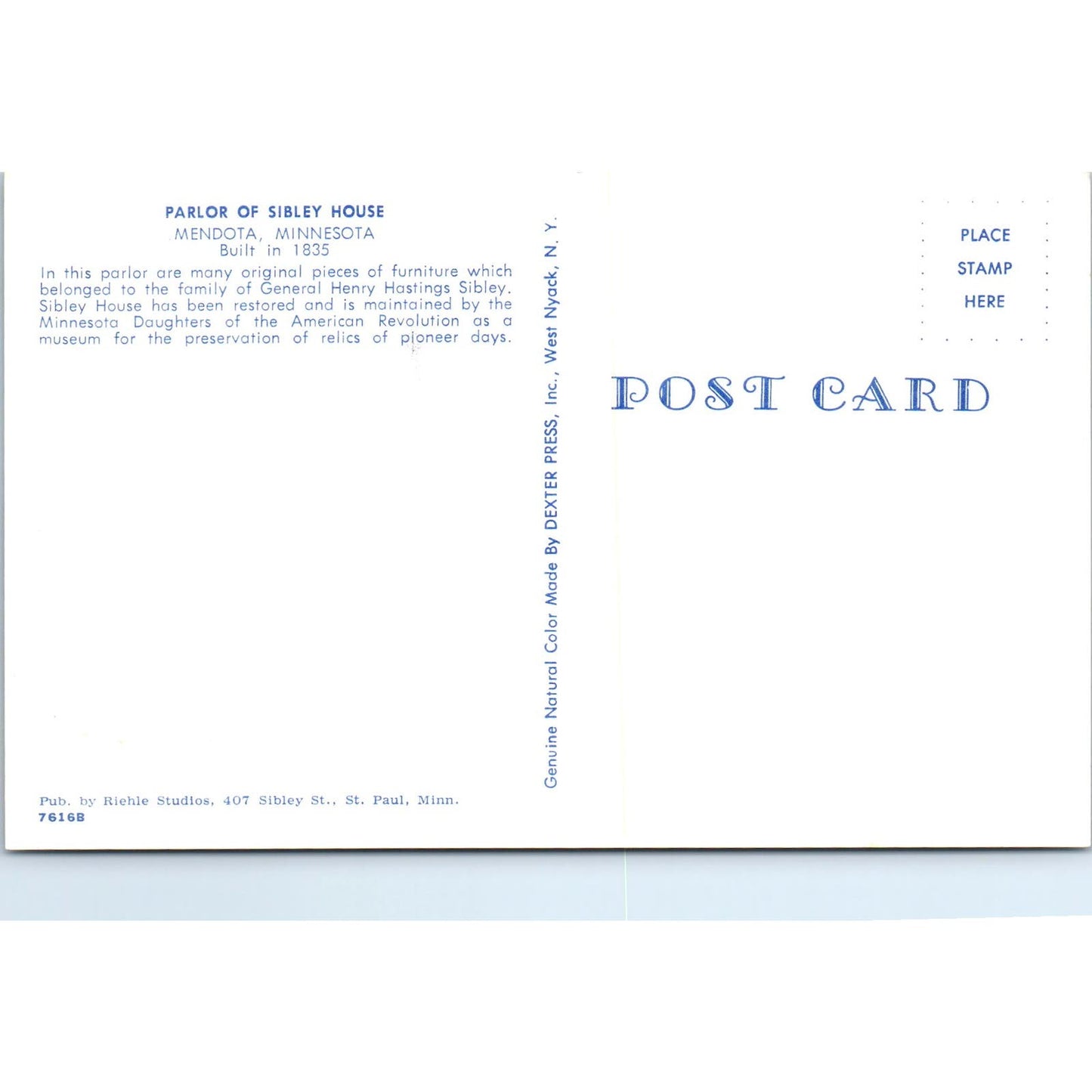 Parlor of the Sibley House Mendota Minnesota Original Postcard PB5