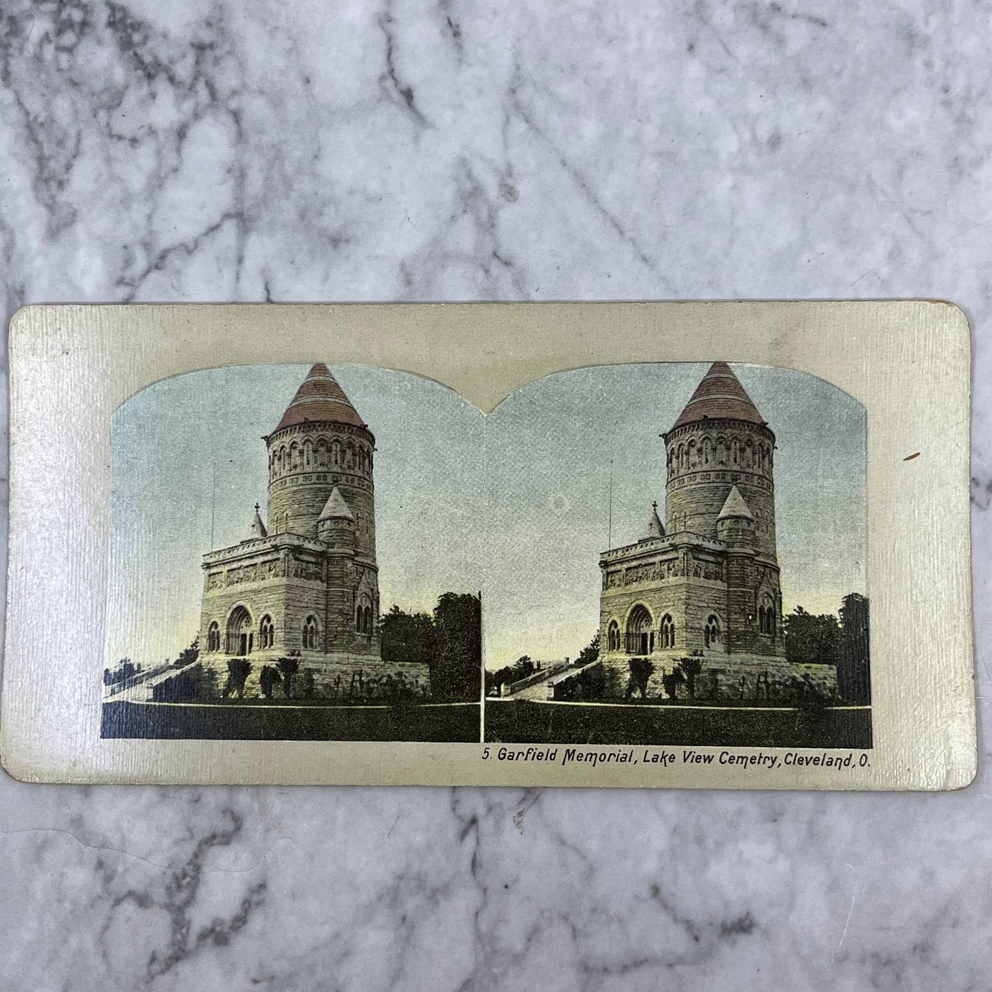 Antique Stereoview Card Garfield Memorial Lake View Cemetary Cleveland OH TJ3