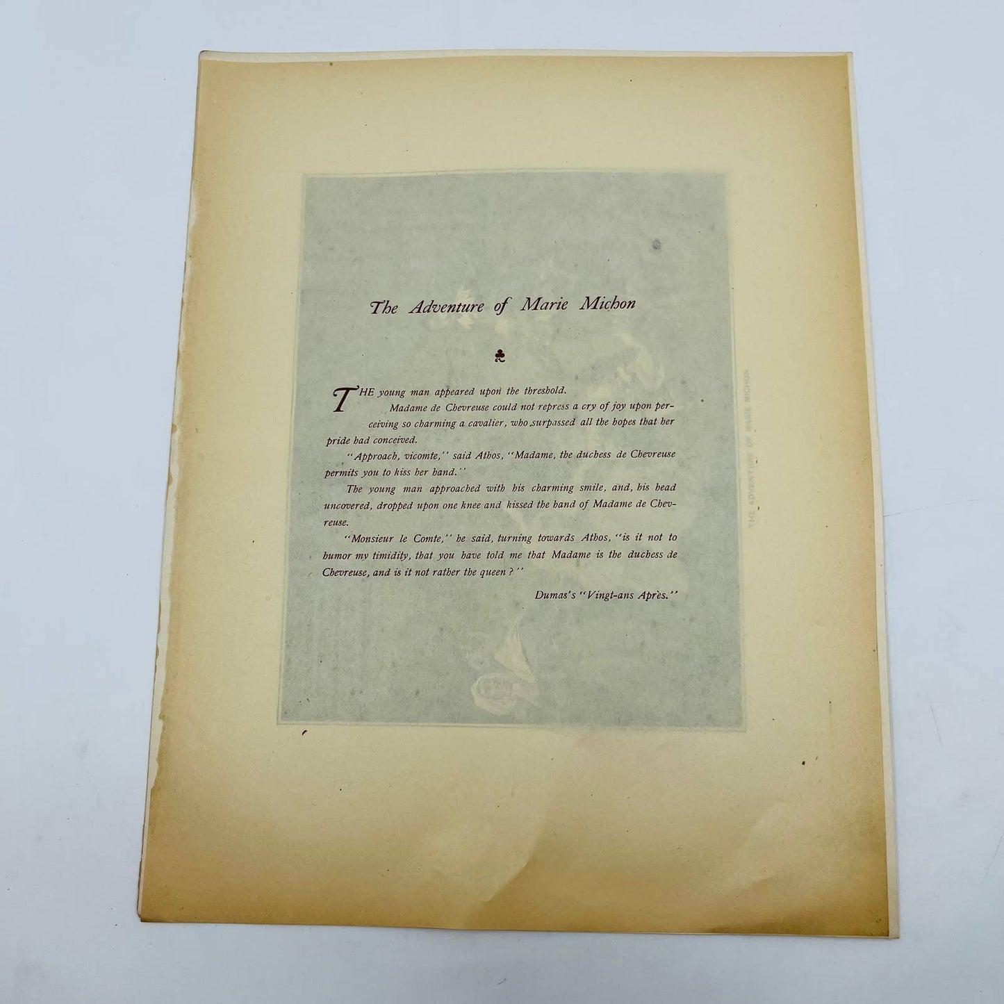 1880s Victorian Print Engraving Dumas Vingt-ans Après ADVENTURE OF MARIE MICHON